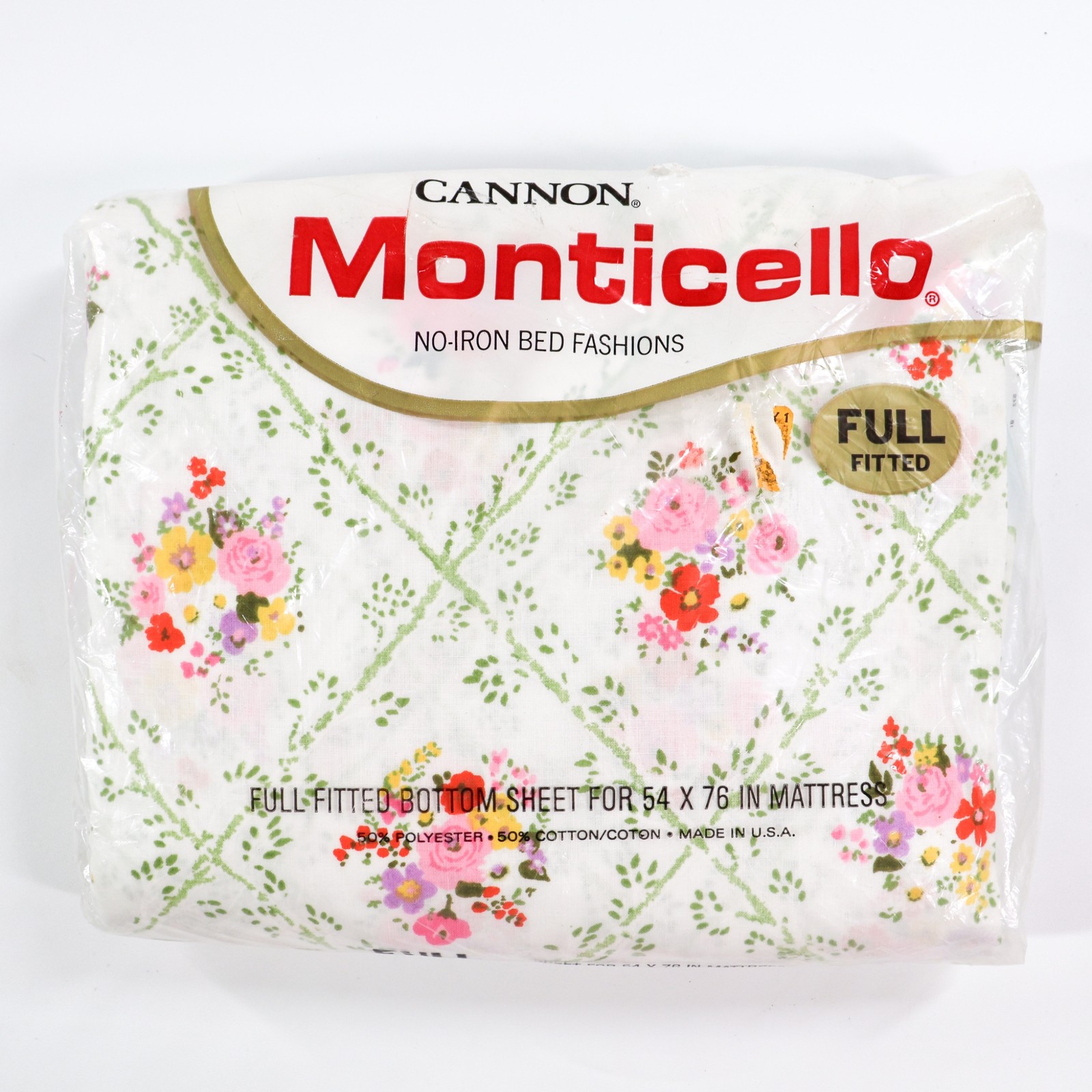 Vintage Cannon Monticello Full Fitted Bed Sheet Floral Flowers NIP 1970s Fabric Vintage Cannon Monticello Full Fitted Bed Sheet Floral Flowers NIP 1970s Fabric