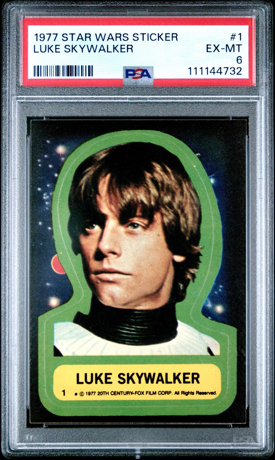 Star Wars Topps 1977 Sticker Luke Skywalker #1 PSA 6 EX-MT Star Wars Topps 1977 Sticker Luke Skywalker #1 PSA 6 EX-MT