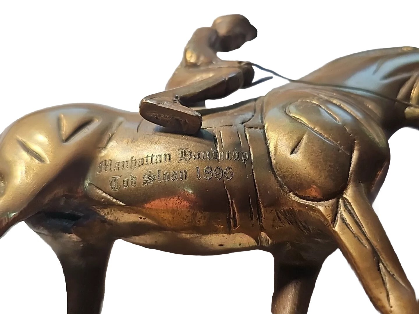 American Thoroughbred horse race Tod Sloan jockey 1896 antique Brass horse