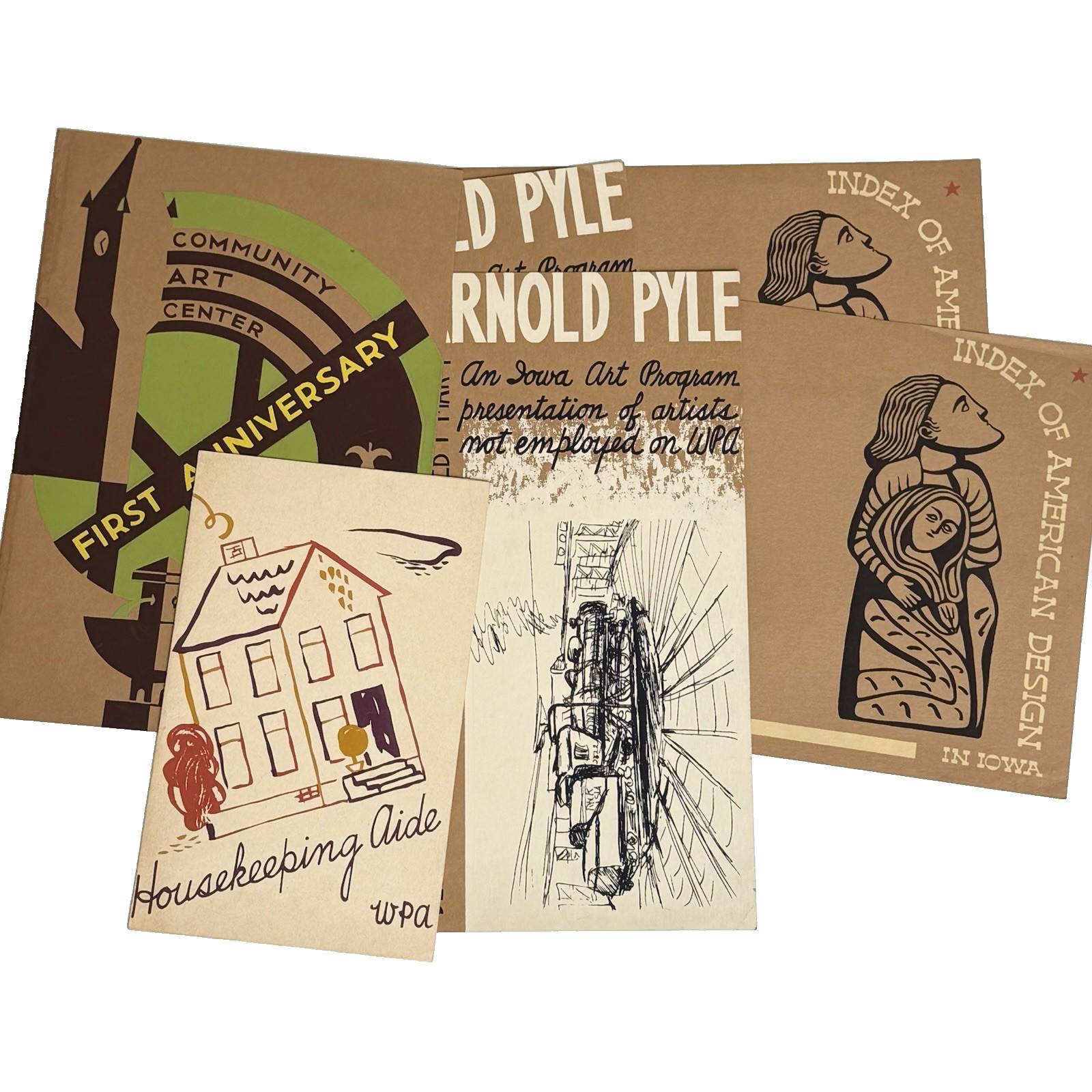 1930s Iowa WPA Federal Art Project Screenprinted Ephemera (6pcs) Des Moines, &c.