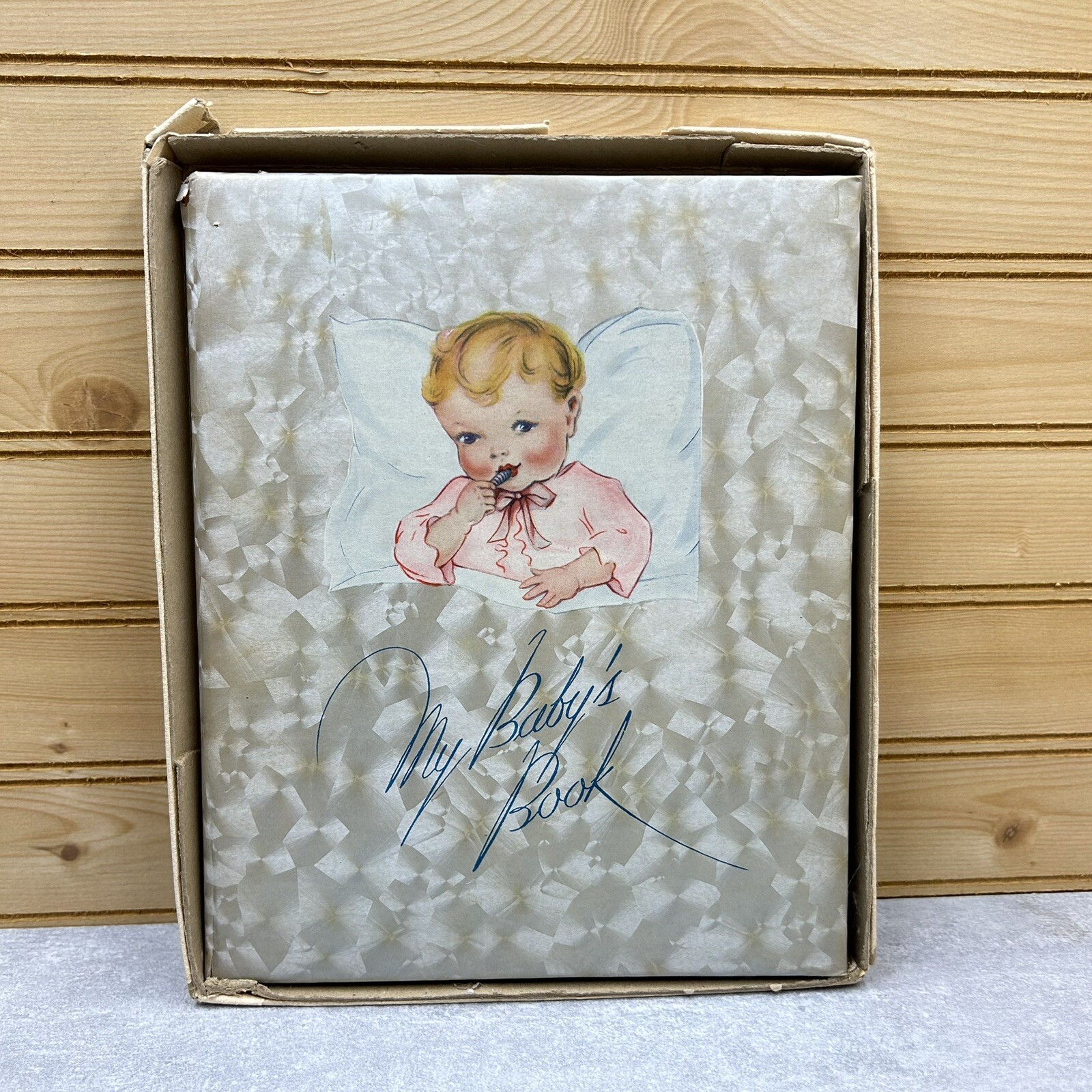 Vintage 1940s My Baby Book Used Padded Hardcover Original Box Vintage 1940s My Baby Book Used Padded Hardcover Original Box