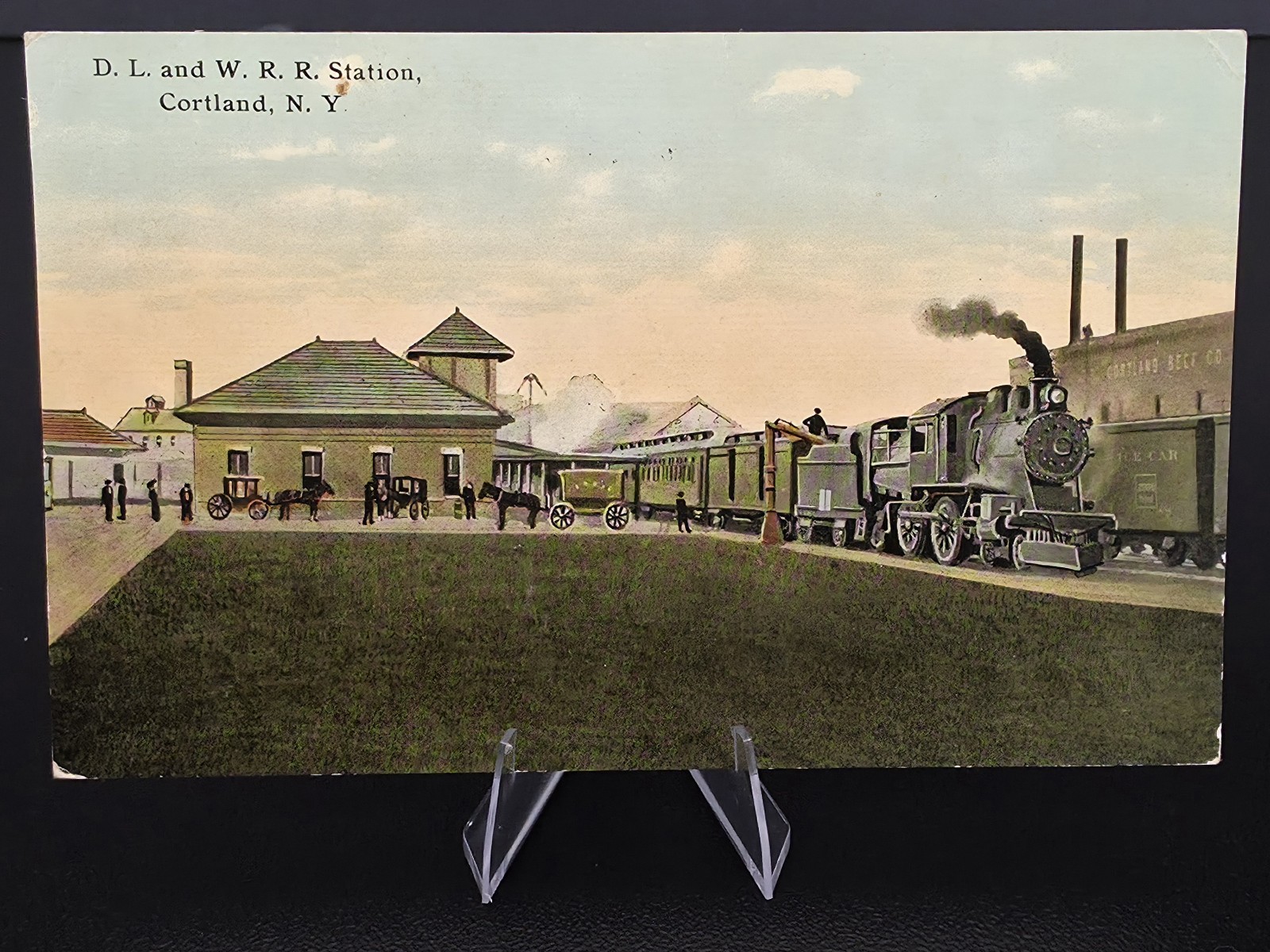 1911 D.L. & W. R.R. Station Cortland NY Postcard Steam Locomotive