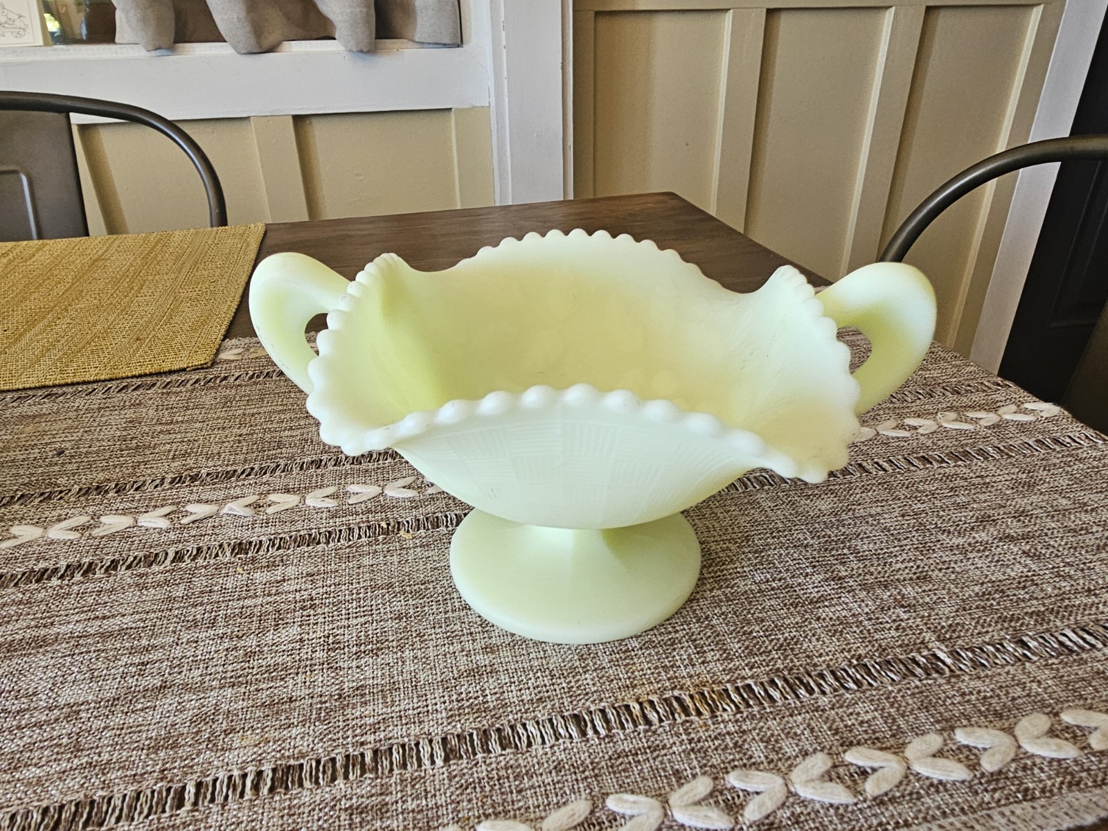 Vintage Fenton Custard Glass Handled Compote Vintage Fenton Custard Glass Handled Compote