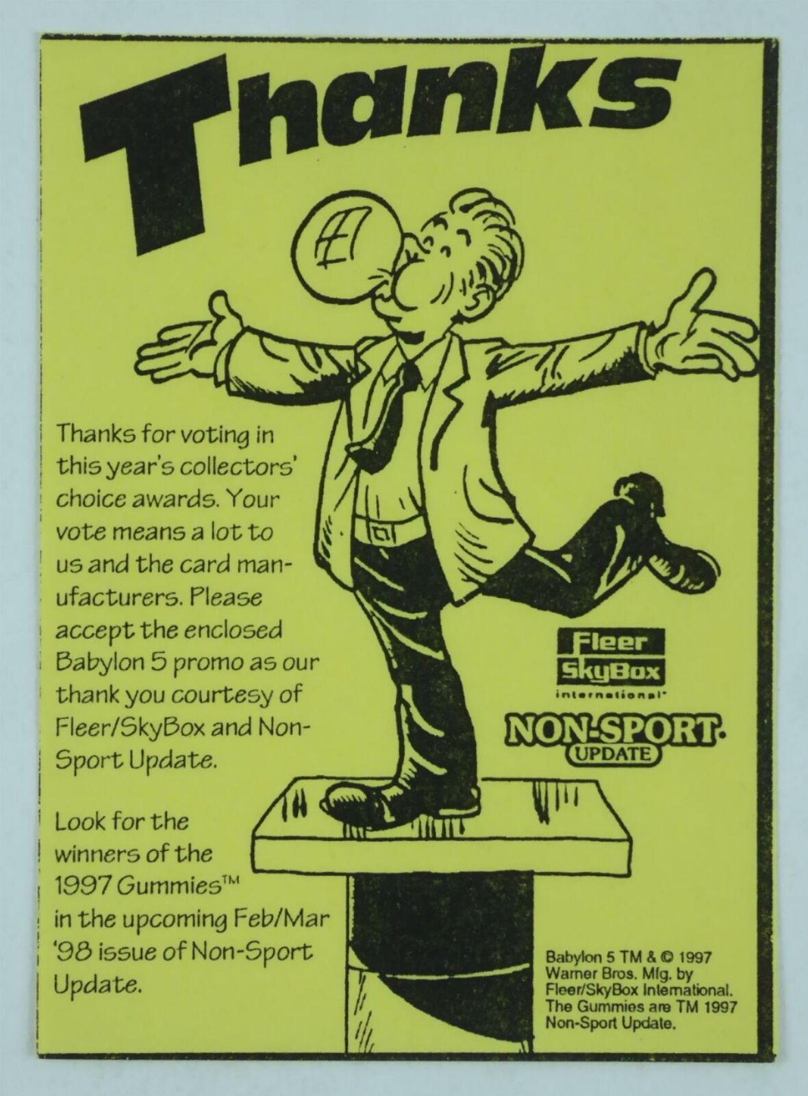 Babylon 5 Fleer Skybox Thanks 1997 Gummies 2.5x3.5 Paper Ad Non-Sport Update