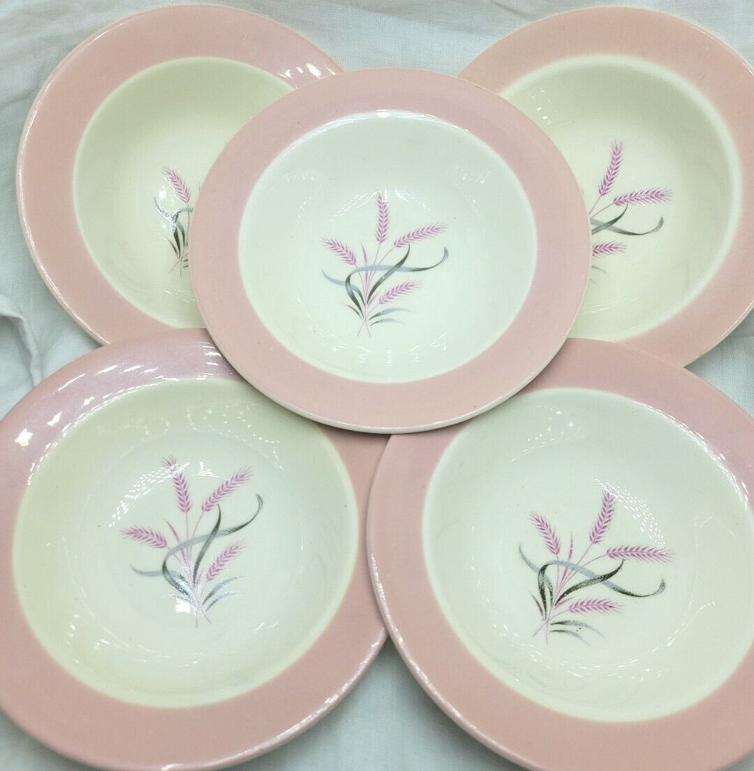 5 Vintage Homer Laughlin Pink Radiance Wheat And Ribbon Dessert Bowls Light Pink