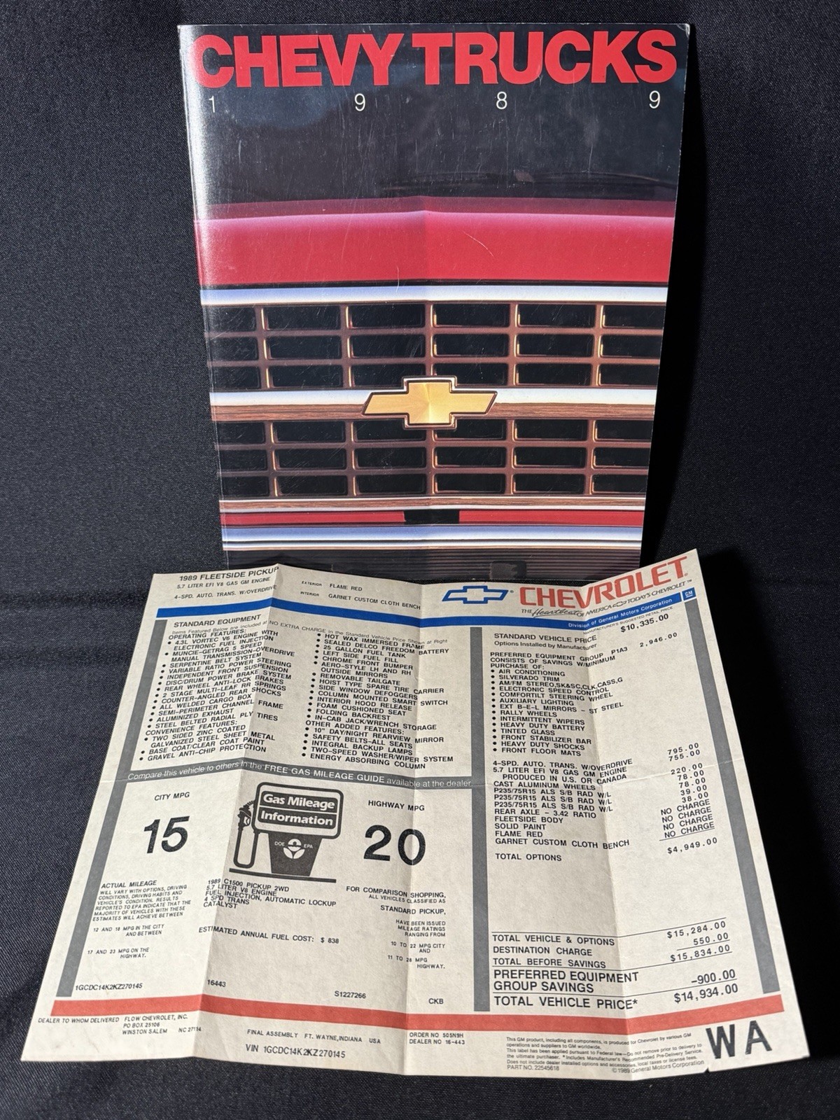 Vintage Original 1989 Chevrolet Silverado Window Sticker & Dealer Sales Brochure Vintage Original 1989 Chevrolet Silverado Window Sticker & Dealer Sales Brochure