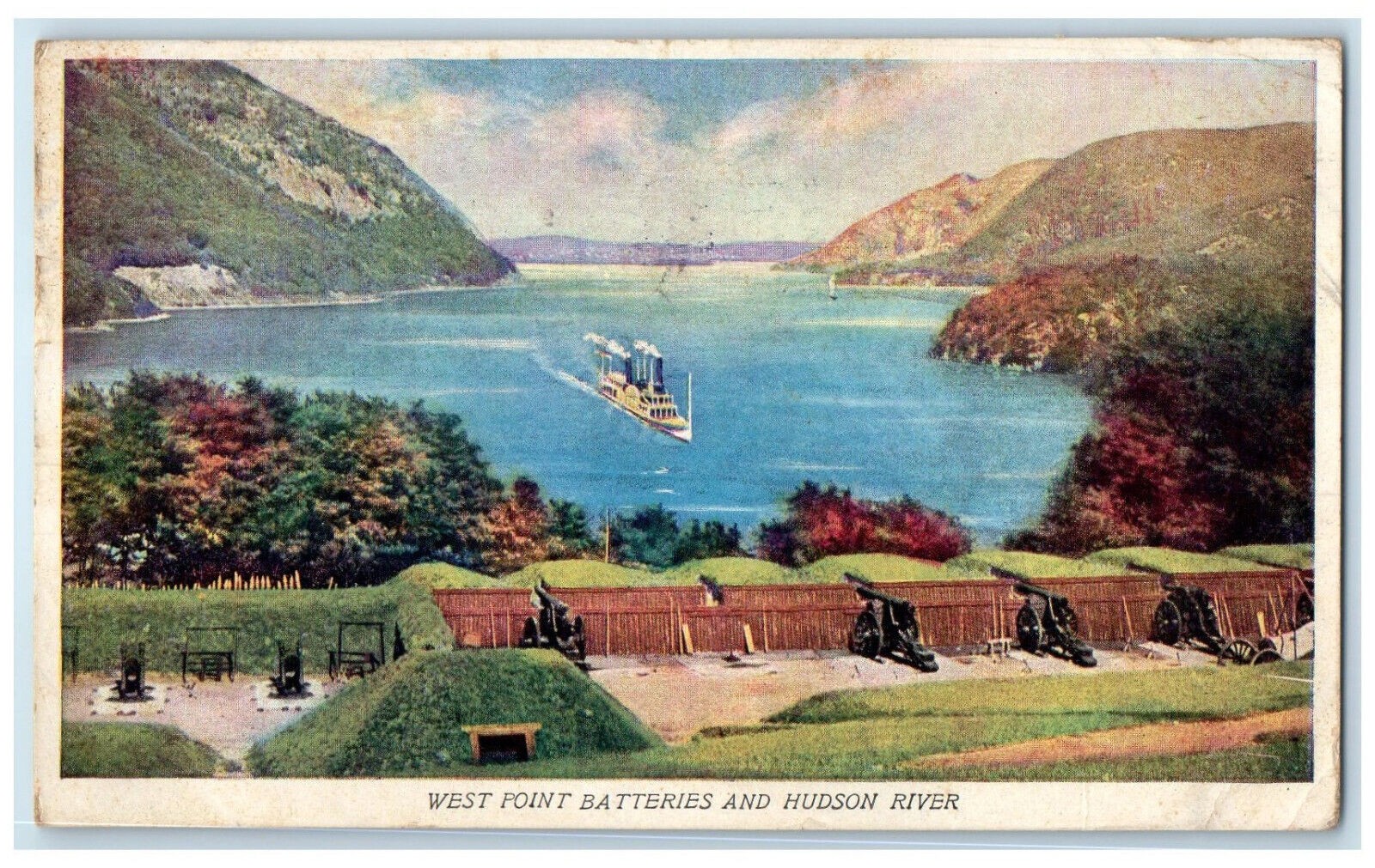 1907 West Point Batteries and Hudson River New York NY Antique Postcard