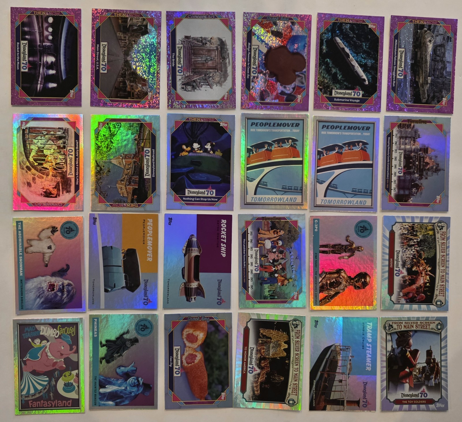 Topps Disneyland 70TH Anniversary Lot of 24 Holo Pink and Silver Cards Topps Disneyland 70TH Anniversary Lot of 24 Holo Pink and Silver Cards