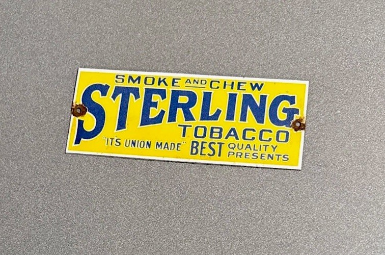 VINTAGE STERLING TOBACCO SMOKE CHEW PORCELAIN SIGN CAR GAS MOTORCYCLE OIL TRUCK