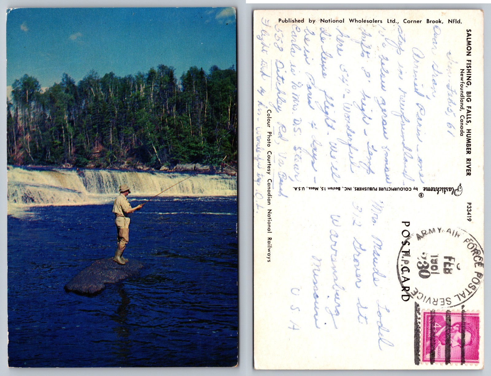 Salmon Fishing Humber River Corner Brook Newfoundland Postcard Salmon Fishing Humber River Corner Brook Newfoundland Postcard