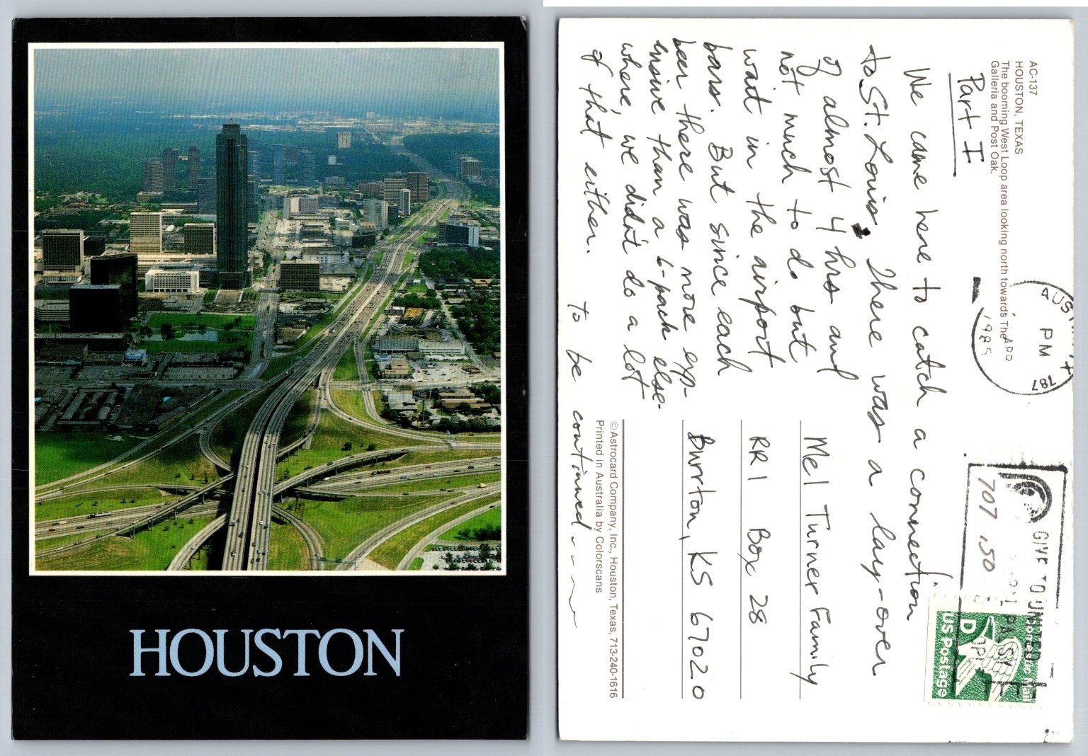 1985 Houston TX West Loop Galleria Post Oak Aerial View Vintage Postcard 1985 Houston TX West Loop Galleria Post Oak Aerial View Vintage Postcard