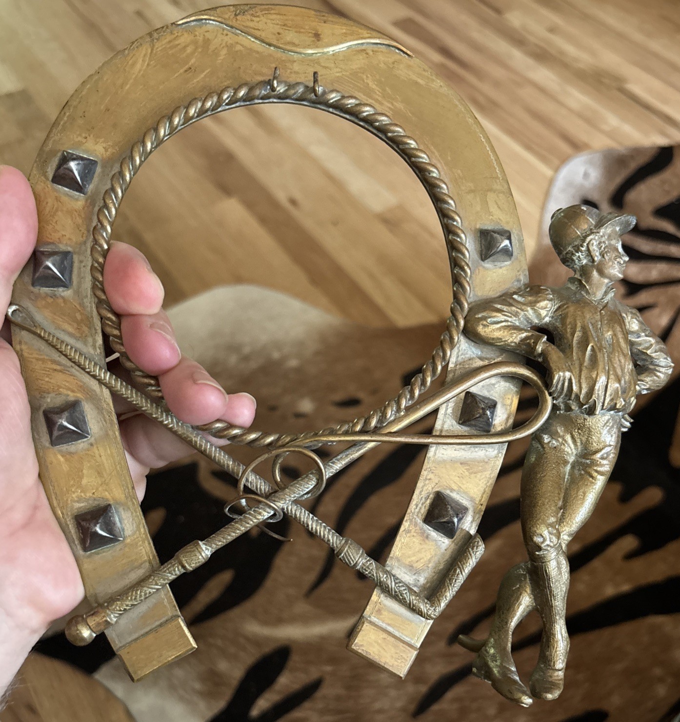 Antique 19thc Victorian Equestrian Jockey Horseshoe Riding Whip Crop Sculpture Antique 19thc Victorian Equestrian Jockey Horseshoe Riding Whip Crop Sculpture