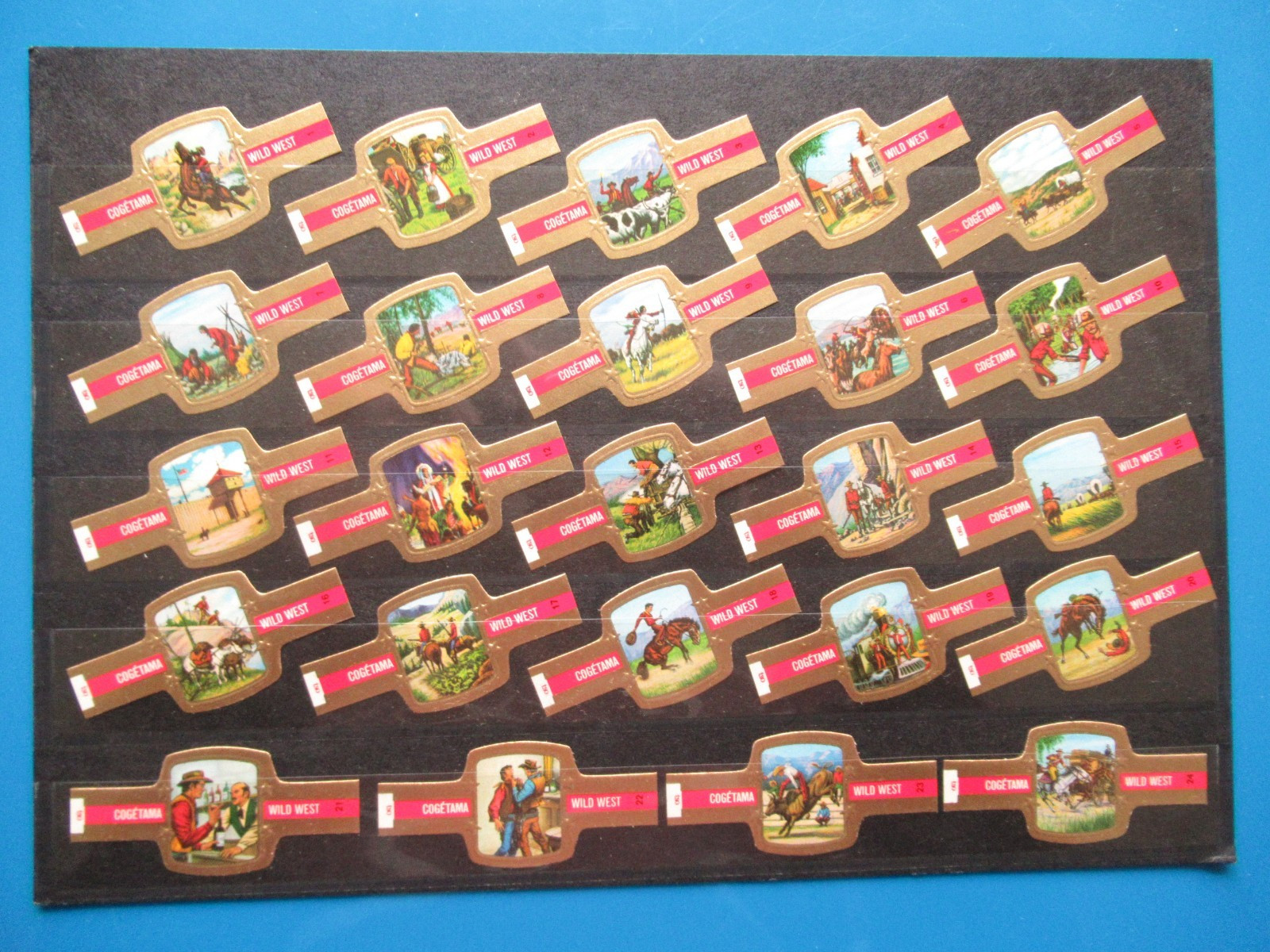 Complete set of 24 cigar bands of the Wild West - Indigenous people and cowboys Complete set of 24 cigar bands of the Wild West - Indigenous people and cowboys