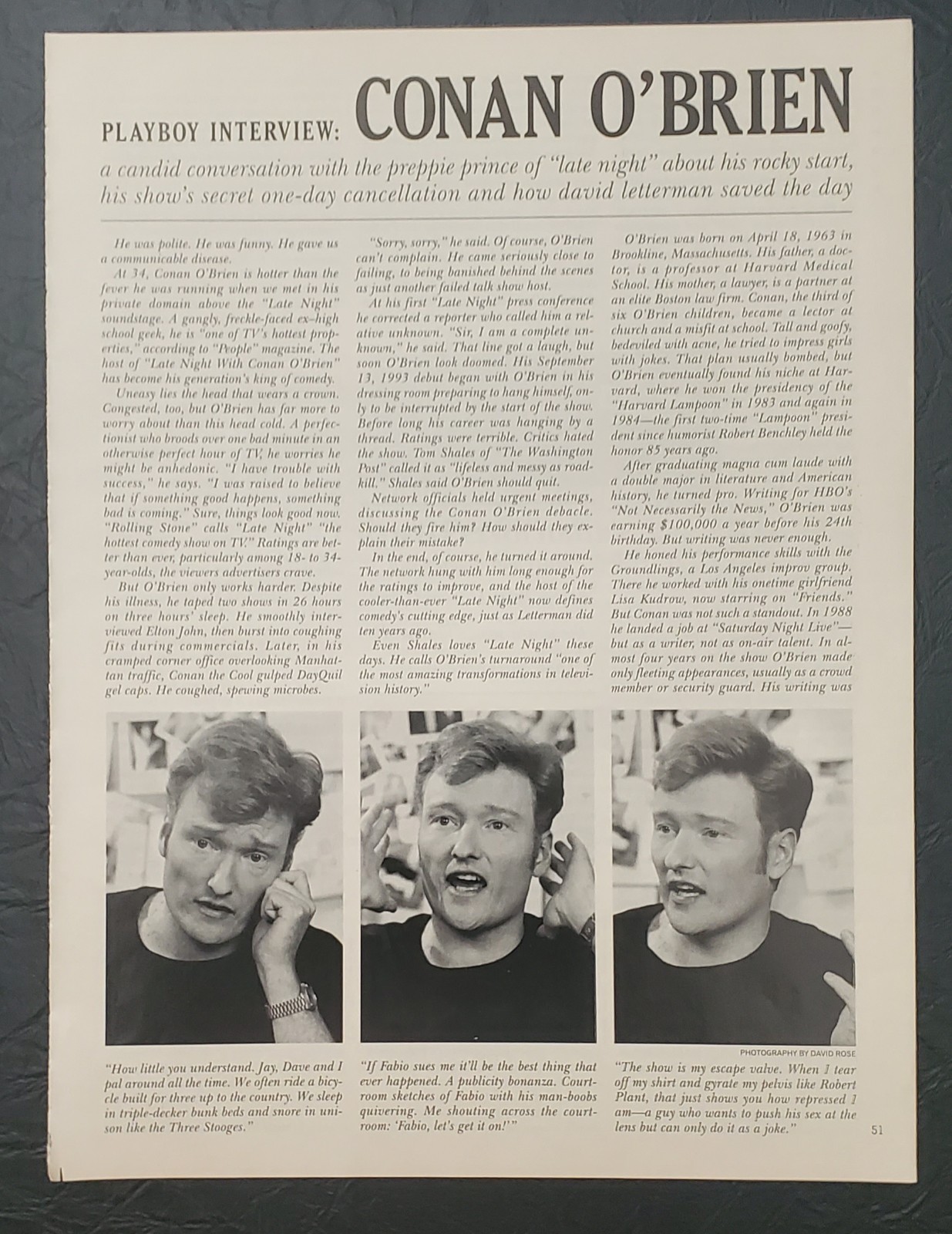 Playboy INTERVIEW - Late Night Host CONAN O'BRIEN February, 1998 Playboy INTERVIEW - Late Night Host CONAN O'BRIEN February, 1998