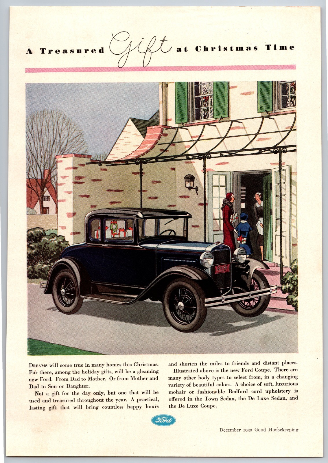 Vintage 1930, Ford Sport Coupe, Christmas Gifts, Automobile, Car, 30\'s Print Ad