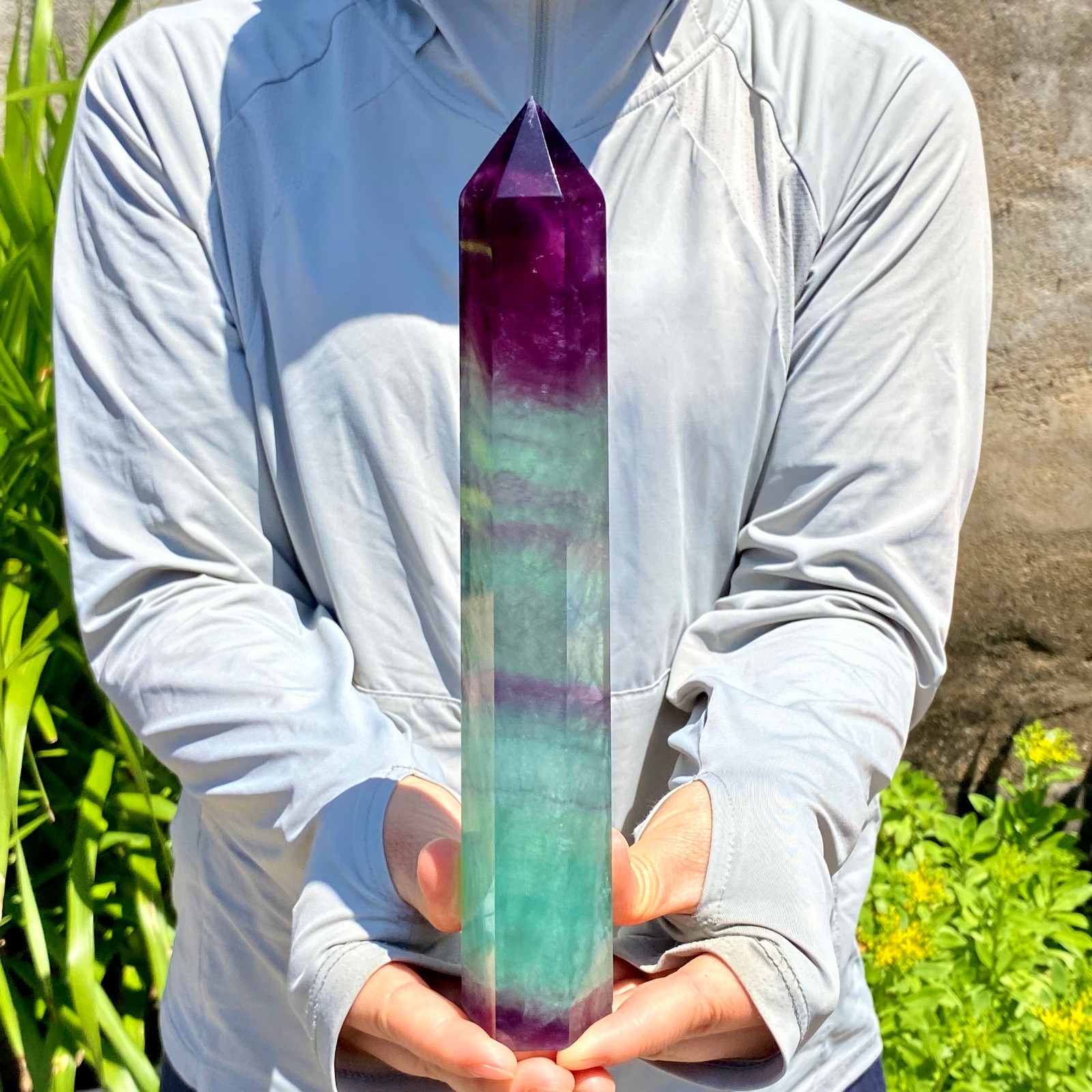 1.66LB Natural Fluorite Crystal Column Magic Wand Obelisk Point Earth Healing