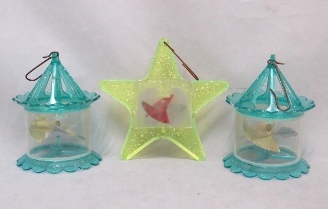 (3) Vintage Blue Gold Star SPINNER Pinwheel Twinkler Birdcage Christmas Ornament (3) Vintage Blue Gold Star SPINNER Pinwheel Twinkler Birdcage Christmas Ornament