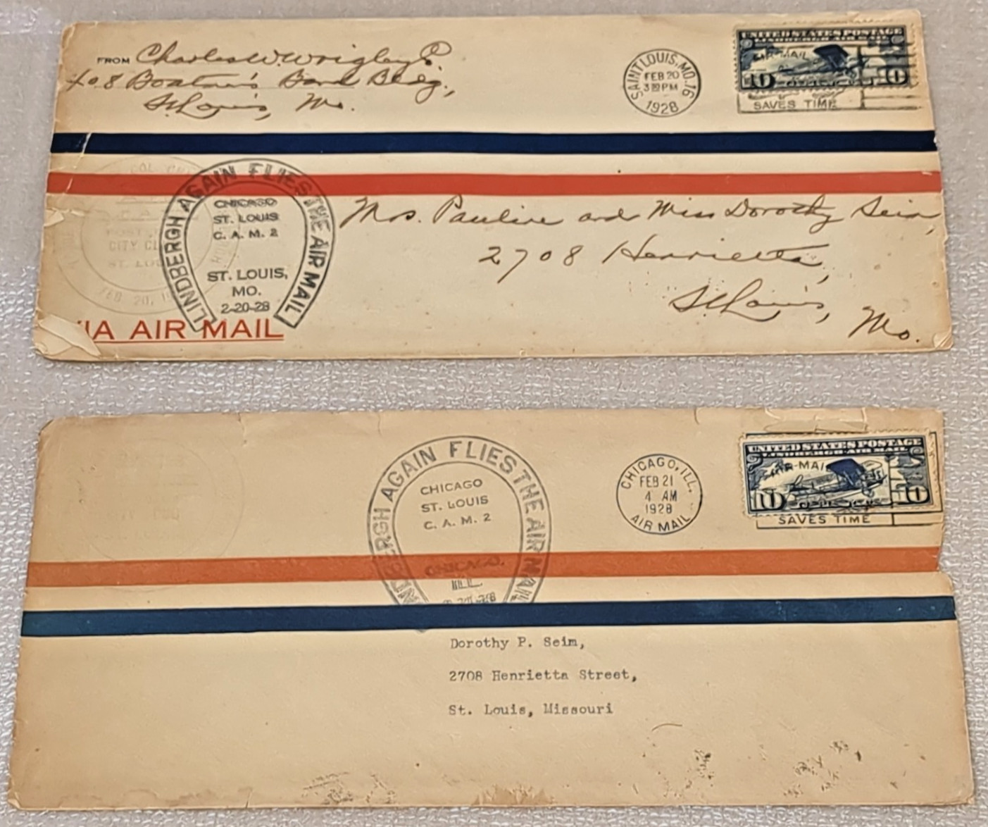 Lindbergh 2 Airmail first day issue Charles W. Wrigley letterhead and signature Lindbergh 2 Airmail first day issue Charles W. Wrigley letterhead and signature