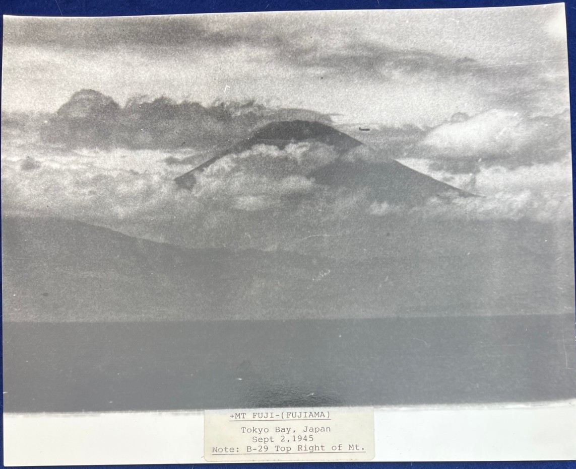 WWII VJ Day B-29 Bomber Over Mt. Fuji Japan Original Photo Victory Toyko Bay