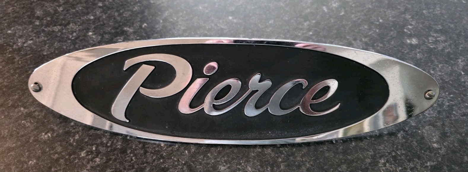 Pierce Chrome Fire Truck Logo Emblem 14.75” X 3.75” Vintage Pierce Chrome Fire Truck Logo Emblem 14.75” X 3.75” Vintage