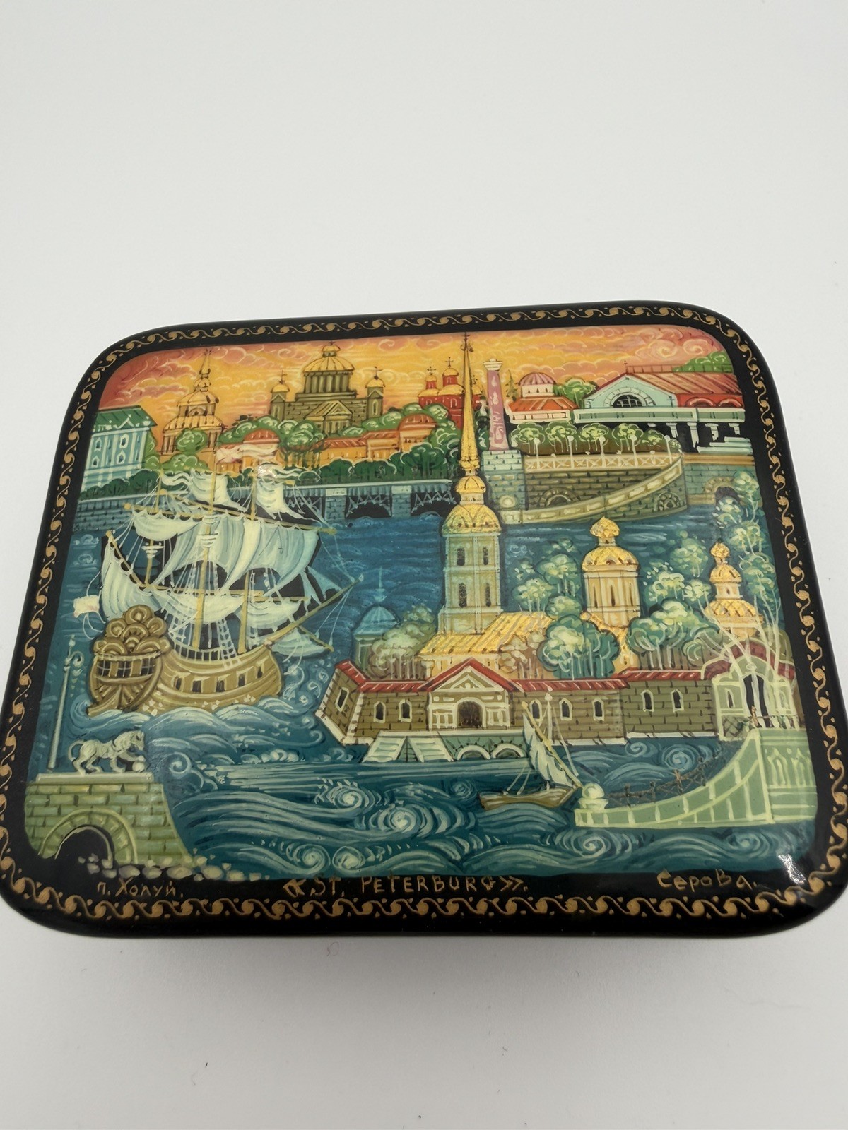 Kholuy Russian Lacquer Box St Petersburg Signed A Serov Hand Painted Vintage Kholuy Russian Lacquer Box St Petersburg Signed A Serov Hand Painted Vintage