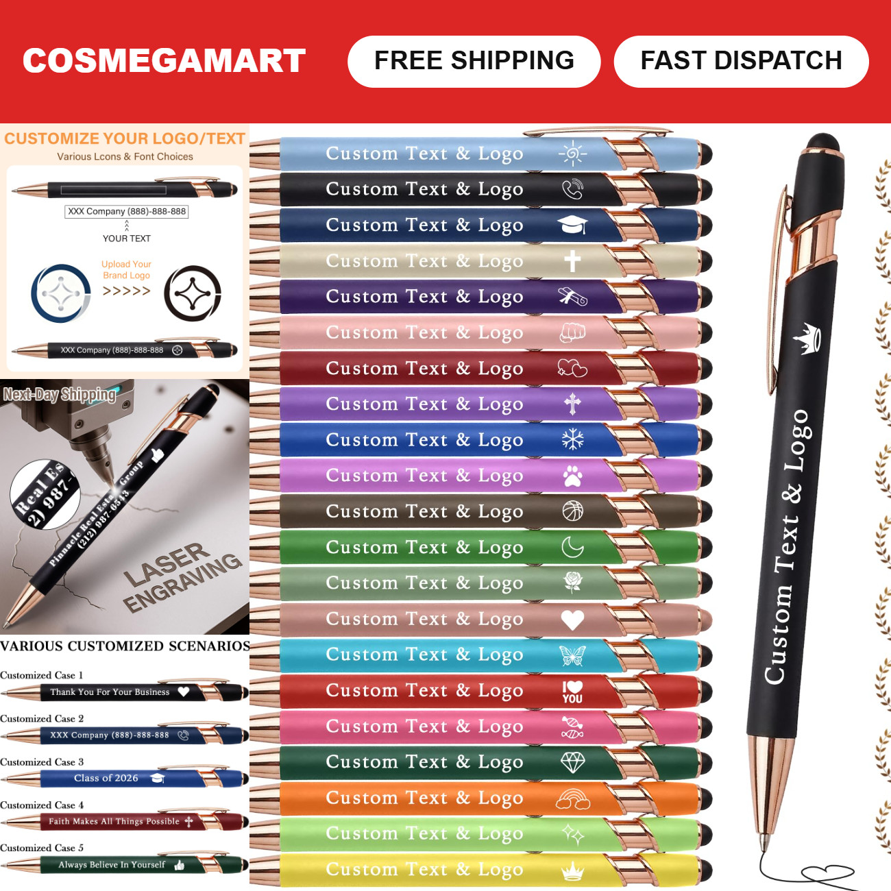 Custom Engraved Pens - Bulk Personalized Metal Ballpoint Click Pens, 50-3000 Pcs Custom Engraved Pens - Bulk Personalized Metal Ballpoint Click Pens, 50-3000 Pcs