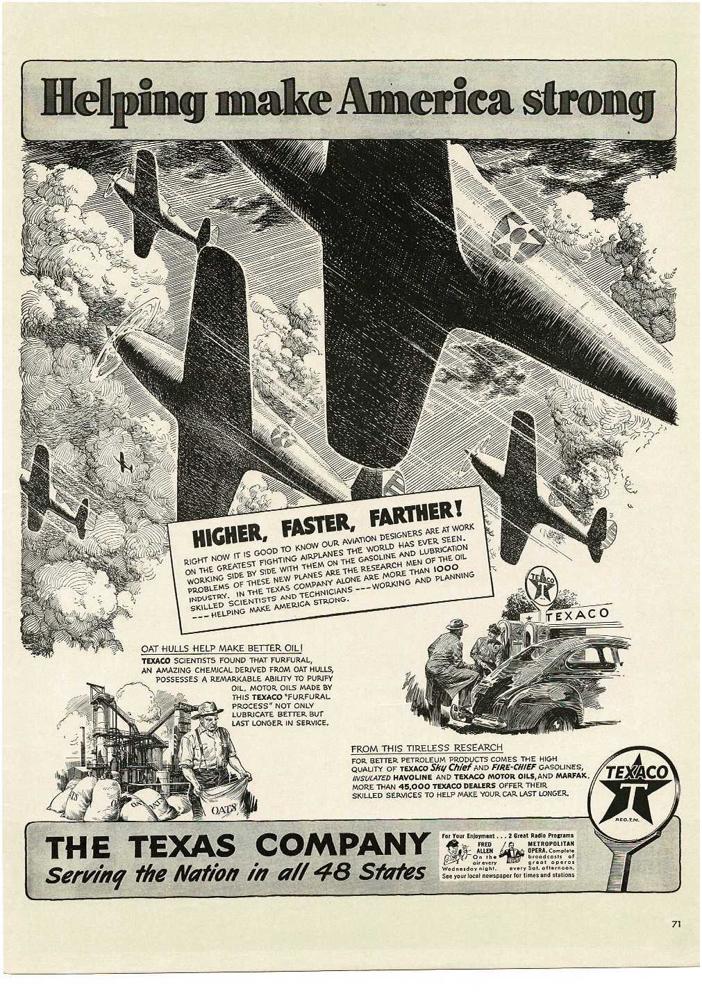 1942 TEXACO Helping Make America Strong WW2 Patriotic Message Vintage Print Ad 