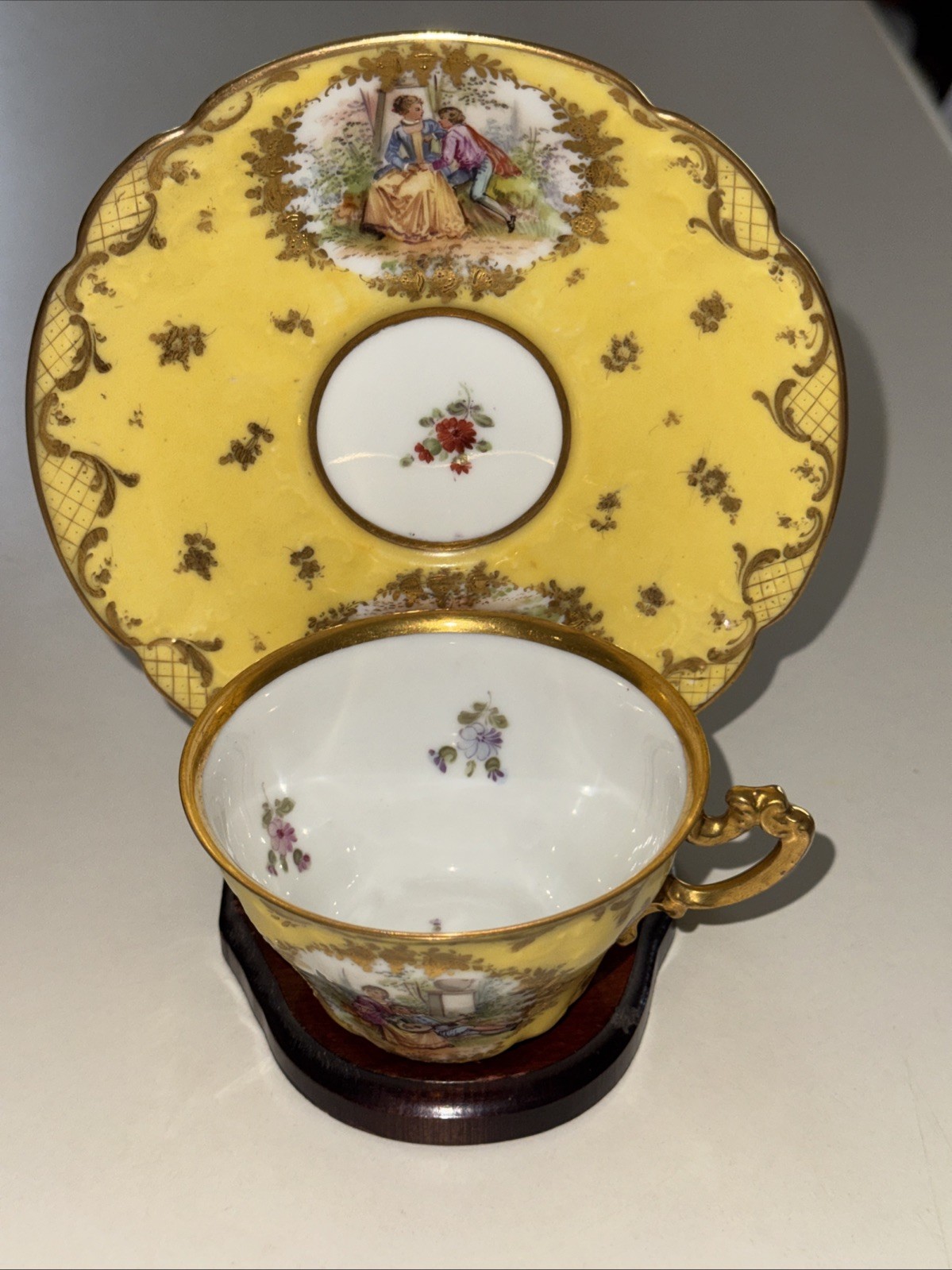 Rare Fine Antique Wehsener Dresden Cup & Saucer Set Panoramic Scene c1891 Rare Fine Antique Wehsener Dresden Cup & Saucer Set Panoramic Scene c1891