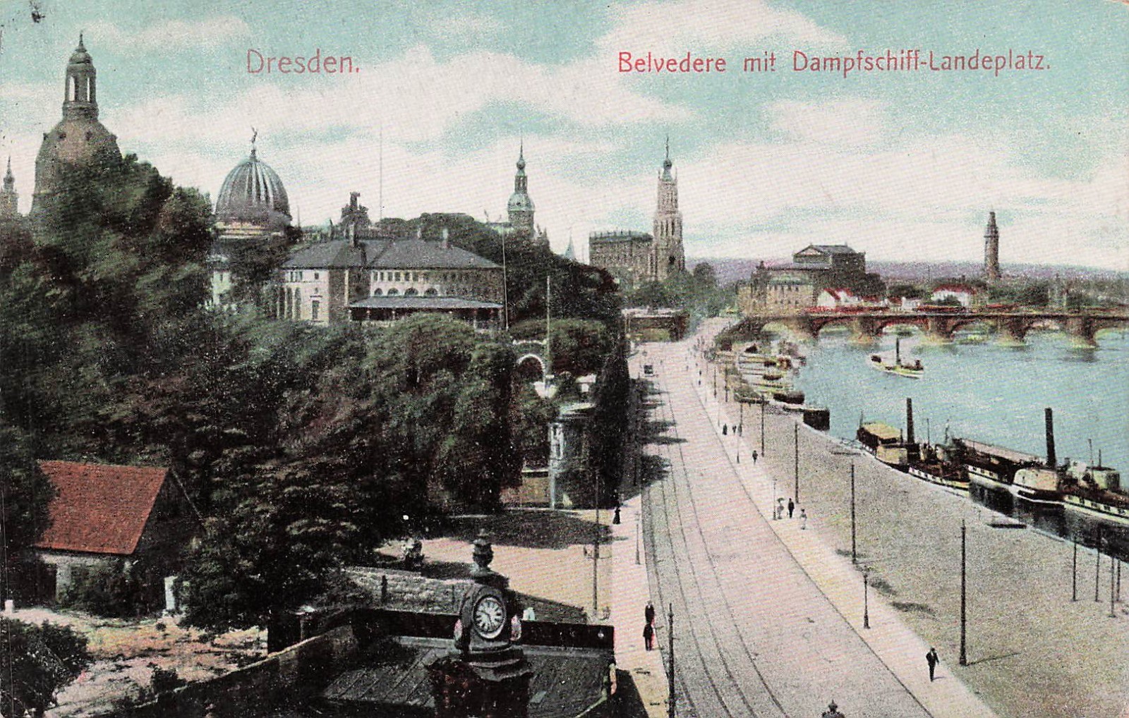 Dresden Germany Belvedere Steamship Landing Harbor Pre WWII Vtg Postcard 11A