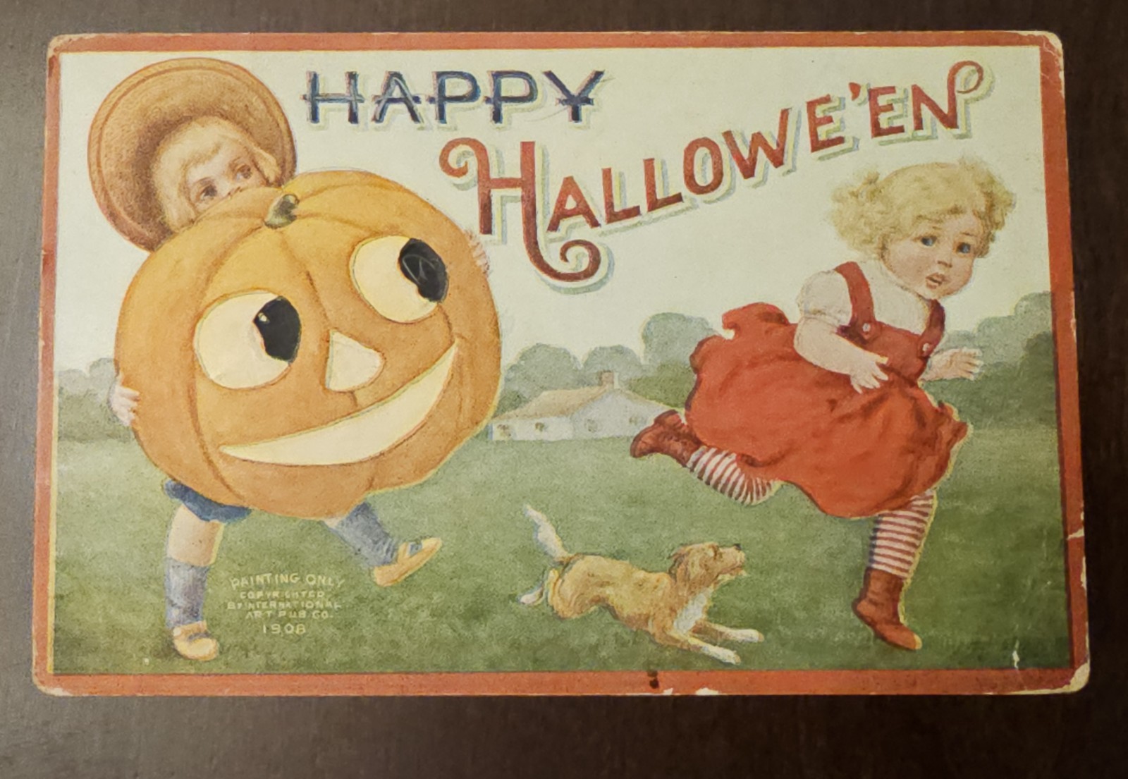 Vintage 1909 Happy Halloween Postcard Pumpkin Jack O Lantern Girl Puppy Dog Vintage 1909 Happy Halloween Postcard Pumpkin Jack O Lantern Girl Puppy Dog