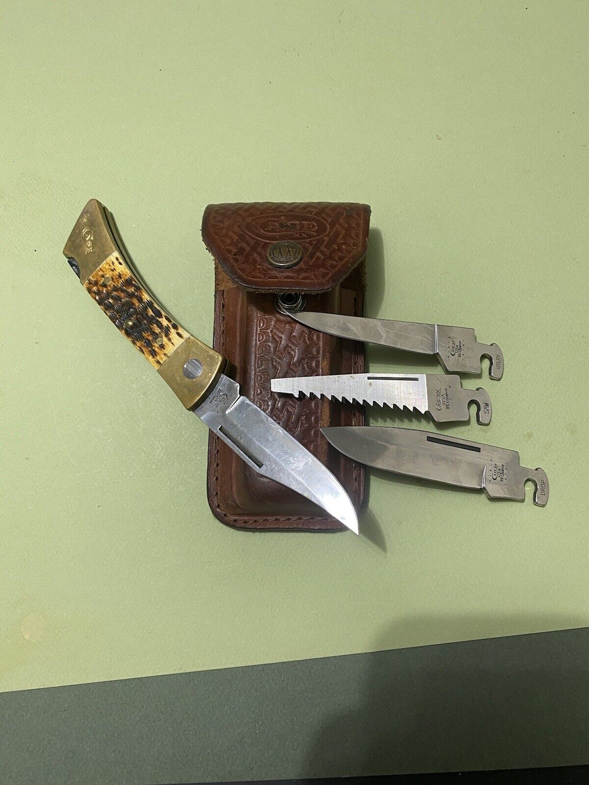 VTG Case XX Changer Lockback Awesome Dark Amber Bone Knife Sheath Three Blades