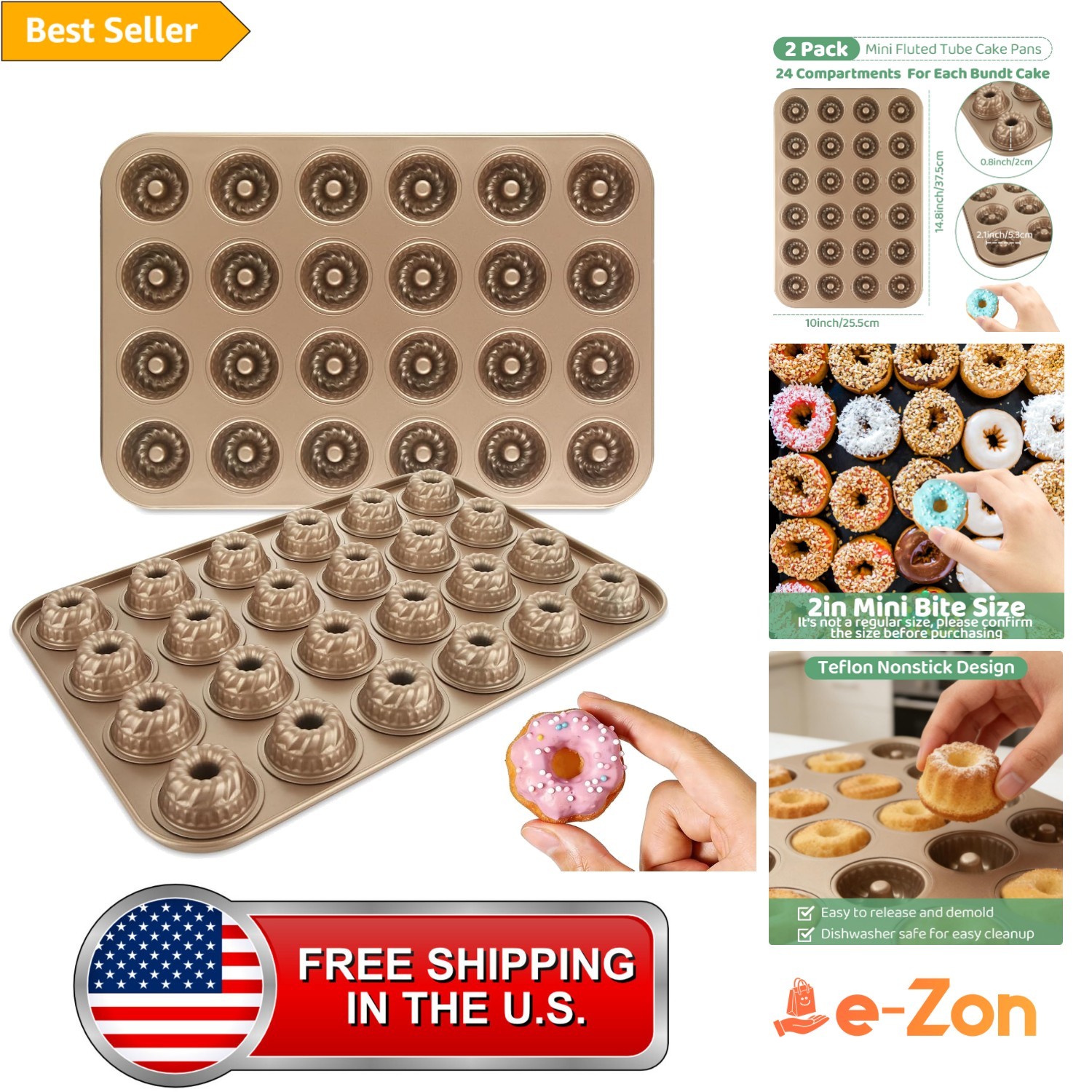 Mini Cake Pan Set 2 Pack Mini Bundt Cake Pans Nonstick Carbon Steel