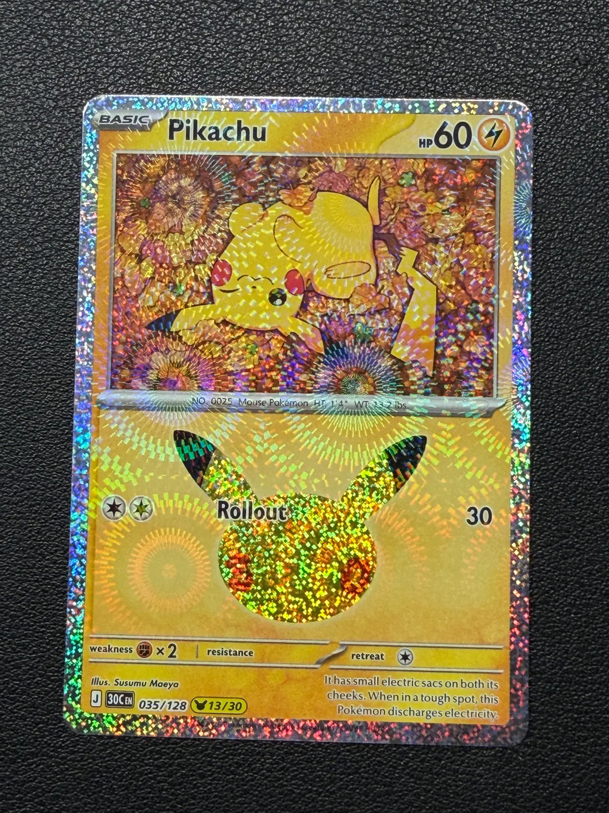 2026 Pokemon 30th Pikachu #035/128 Pikachu Rare 13/30 Pikachu Stamp