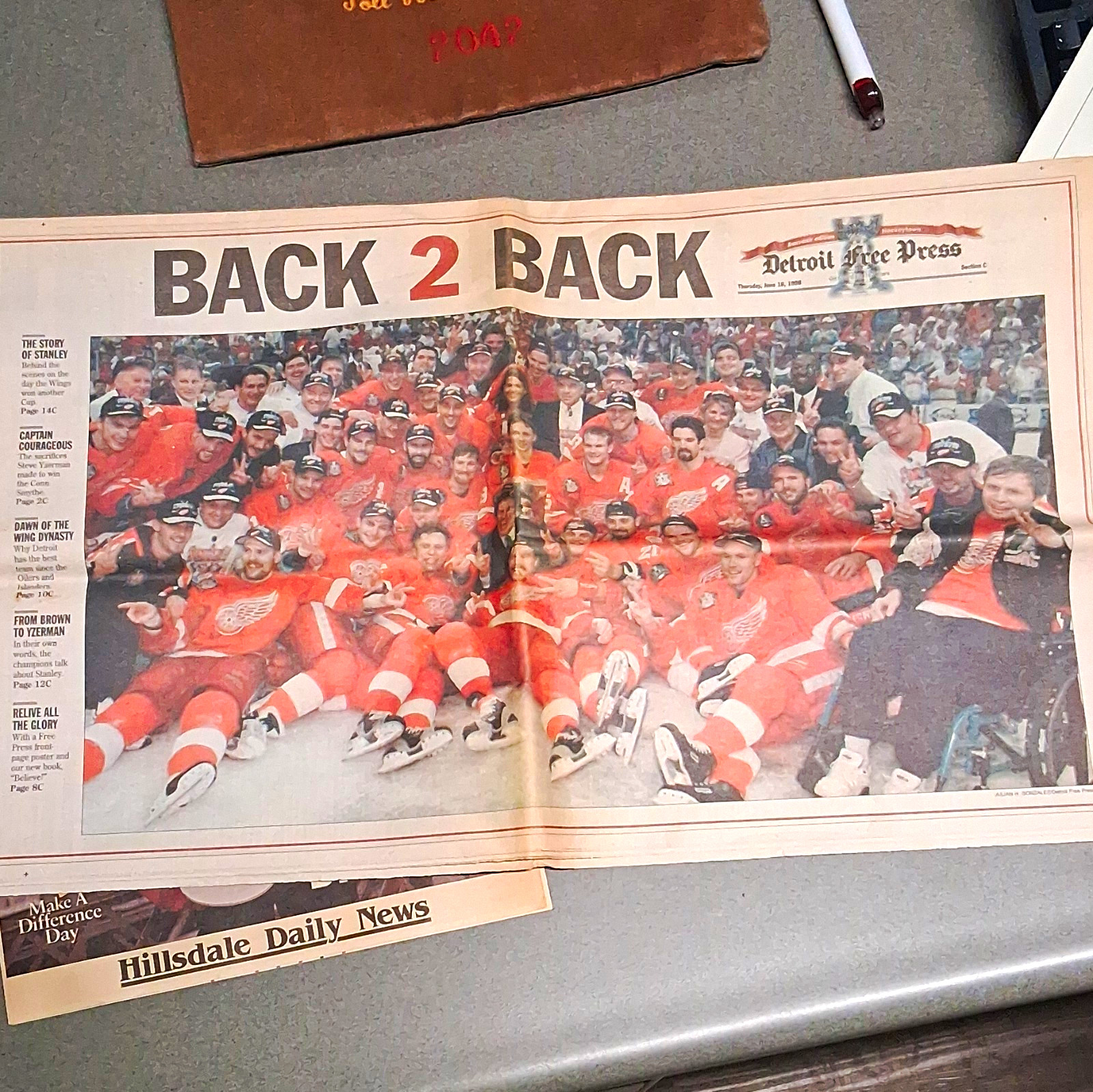 Detroit Free Press Back 2 Back Red Wings Champs June 18 1998 Detroit Free Press Back 2 Back Red Wings Champs June 18 1998