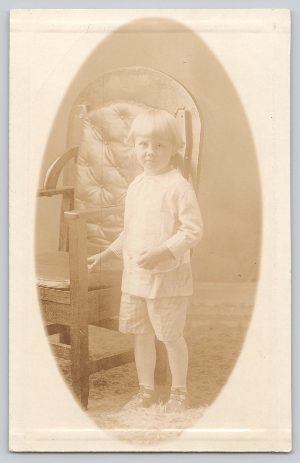 RPPC Antique Boy Oval Studio Portrait Armchair c1910s Real Photo RPPC Antique Boy Oval Studio Portrait Armchair c1910s Real Photo