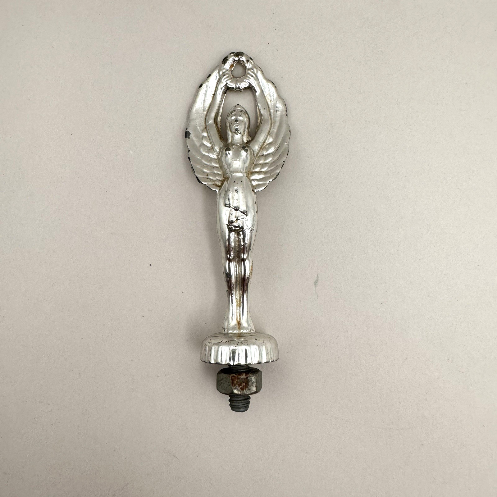 Vintage Winged Goddess Victory Trophy Topper Hood Ornament Rat Rod Metal 3.5” Vintage Winged Goddess Victory Trophy Topper Hood Ornament Rat Rod Metal 3.5”