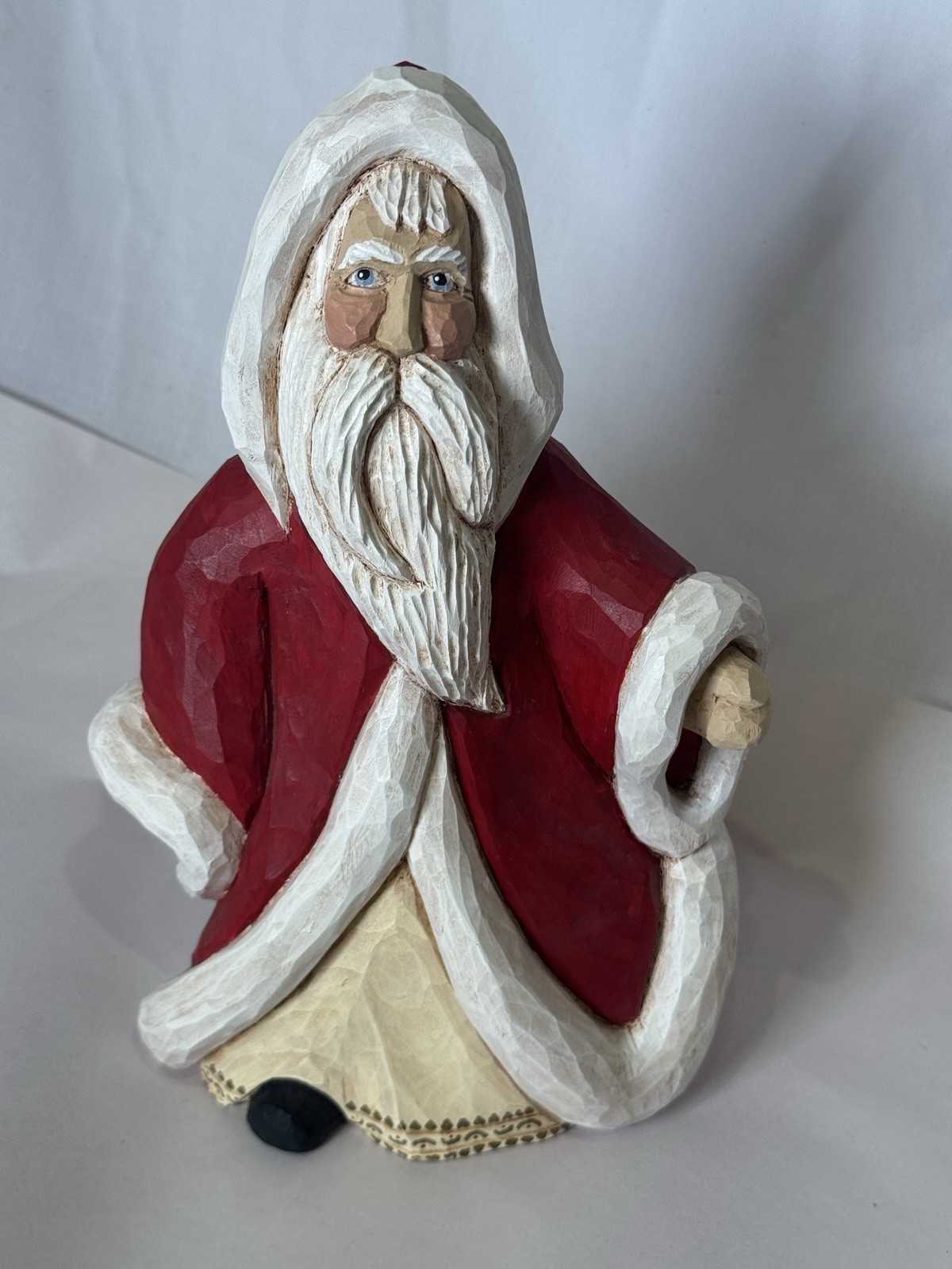 Lee & Lillian Perkins Old World Santa Hand Carved Wood Signed 2011 10in