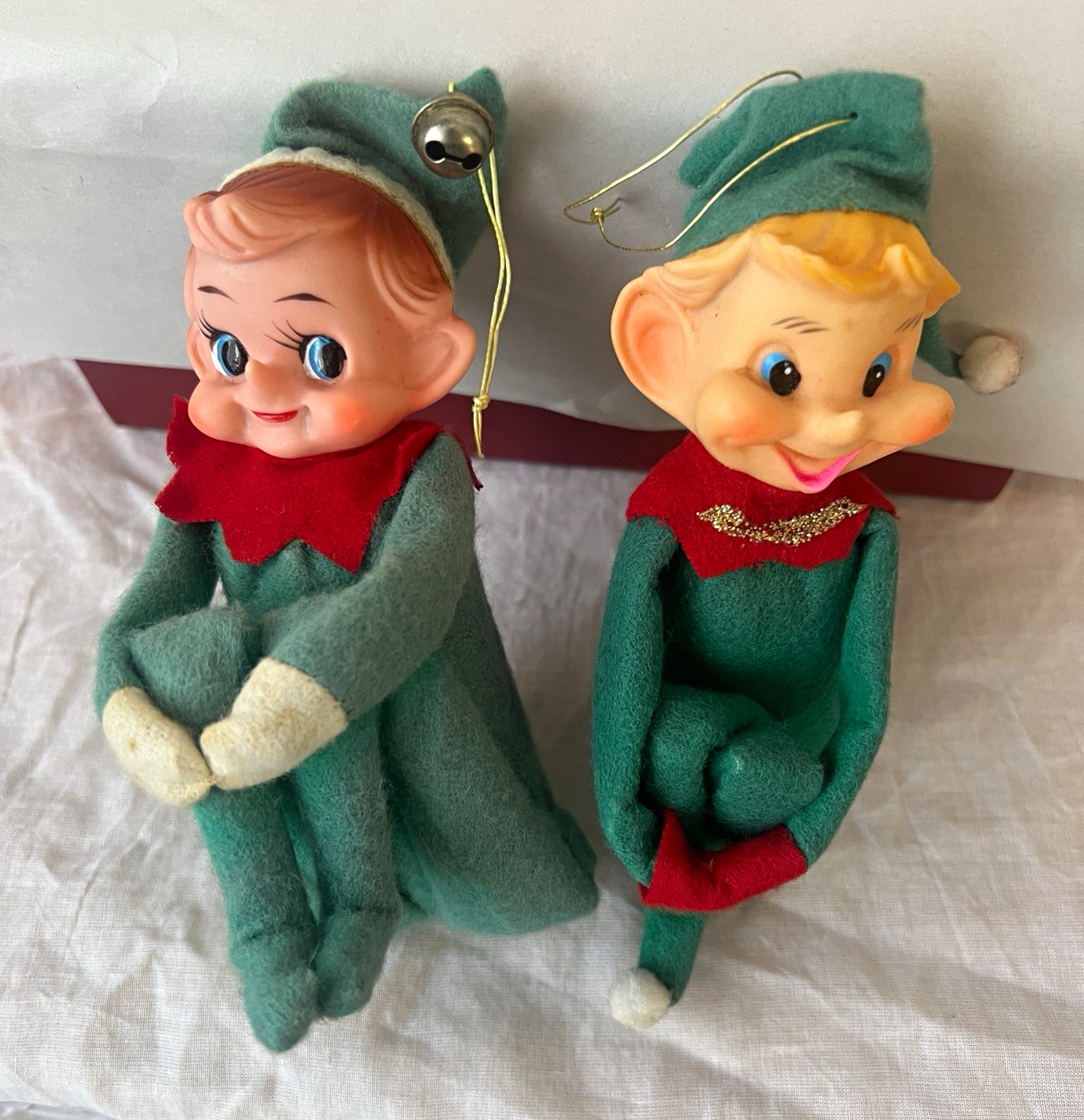 Vintage Christmas Knee Hugger Pixie Elves Lot of 2 Green Felt Japan Mid Century Vintage Christmas Knee Hugger Pixie Elves Lot of 2 Green Felt Japan Mid Century