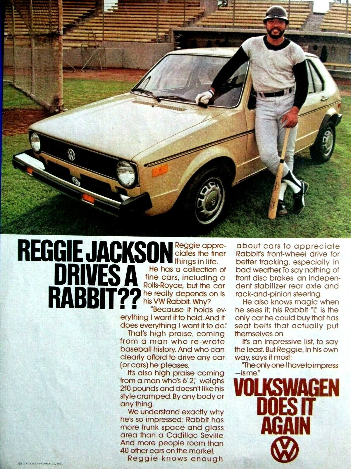 Reggie Jackson 1978 Volkswagen Rabbit L Vintage Original Print Ad 8.5 x 11\