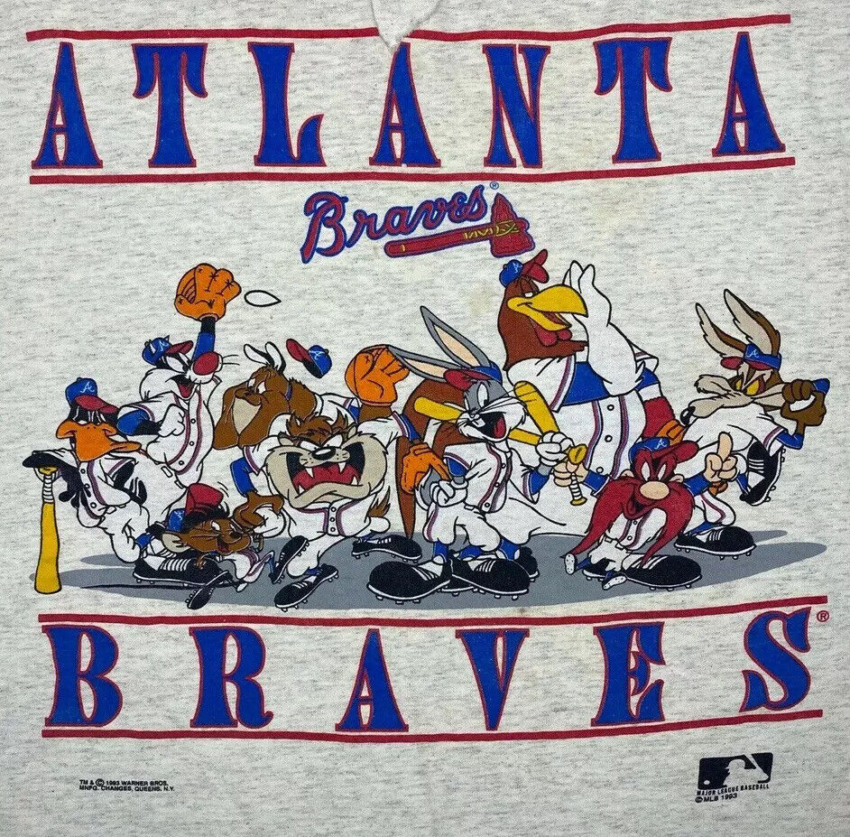 Vintage Atlanta Braves Looney Tunes T-Shirt 90s Warner Bros Graphic Retro Men XL