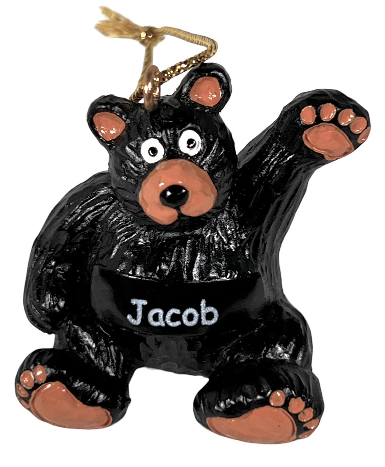 JACOB Personalized \'Waving\' BLACK BEAR Ornament 1.75\ JACOB Personalized \'Waving\' BLACK BEAR Ornament 1.75\
