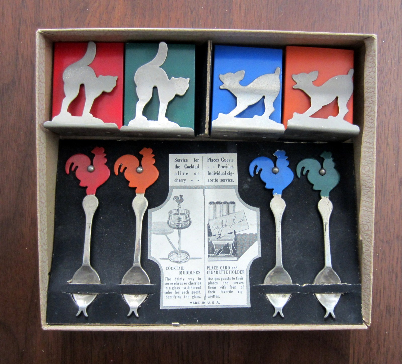 Vintage MCM Boxed Set Cocktail Muddlers & Place Card and Cigarette Holders Vintage MCM Boxed Set Cocktail Muddlers & Place Card and Cigarette Holders