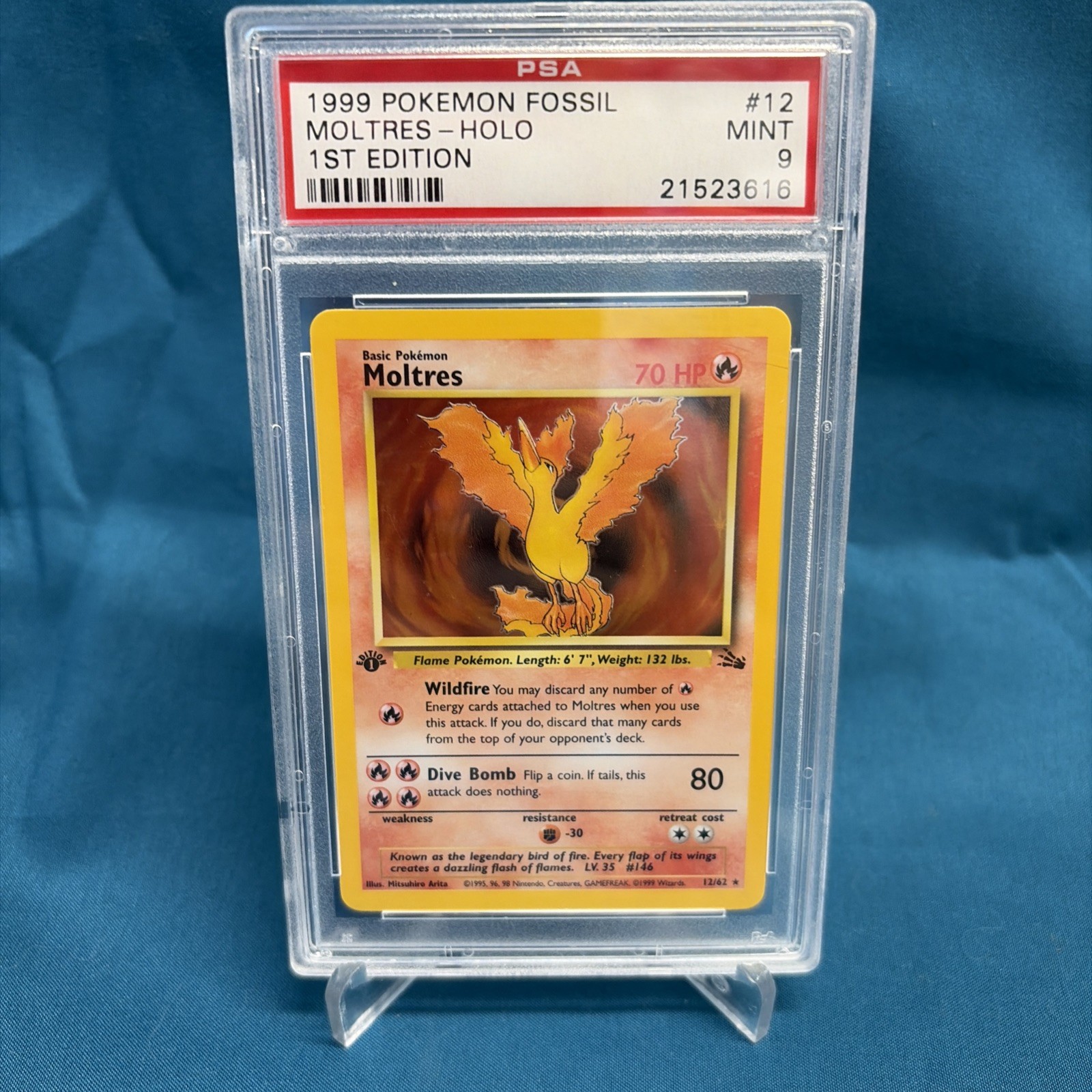 1999 Pokemon Fossil Moltres 12/62 Holo 1st Edition PSA 9 MINT WOTC Vintage 1999 Pokemon Fossil Moltres 12/62 Holo 1st Edition PSA 9 MINT WOTC Vintage