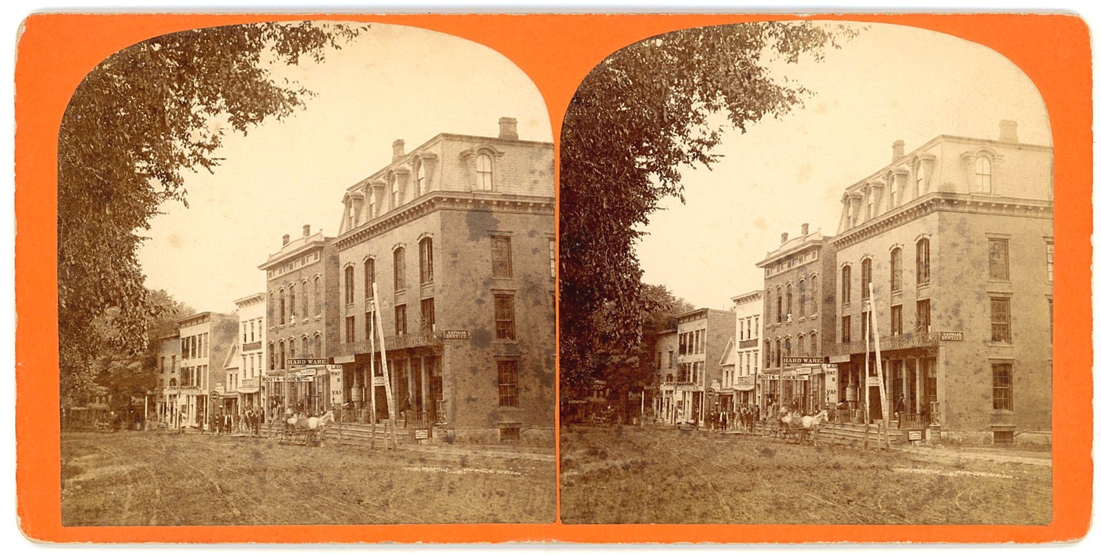 CONNECTICUT STEREOVIEW - West Winsted - Main Street - King Sheldon 1870s CONNECTICUT STEREOVIEW - West Winsted - Main Street - King Sheldon 1870s
