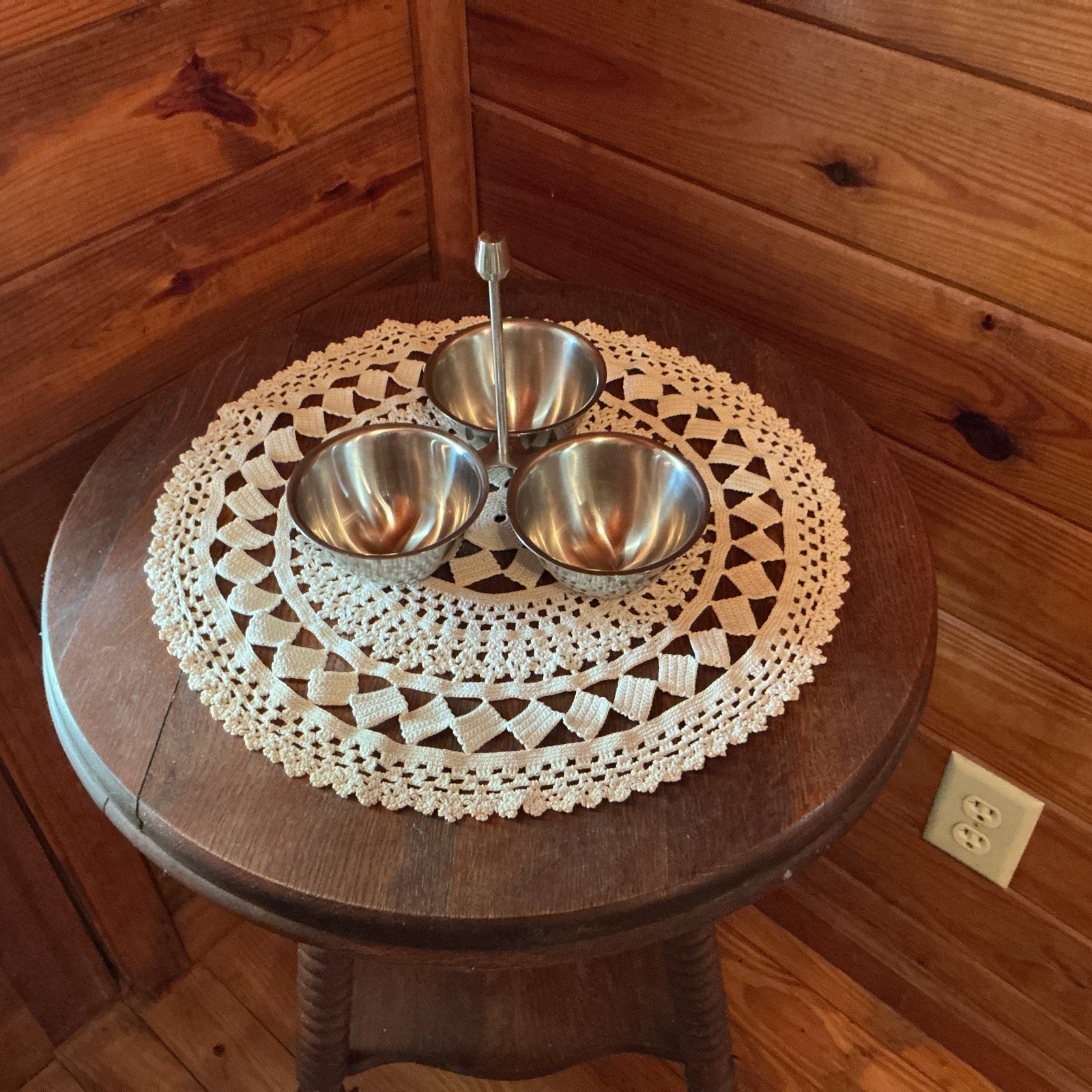 Vintage Mid-Century Modern Stainless Steel Triple Condiment Caddy