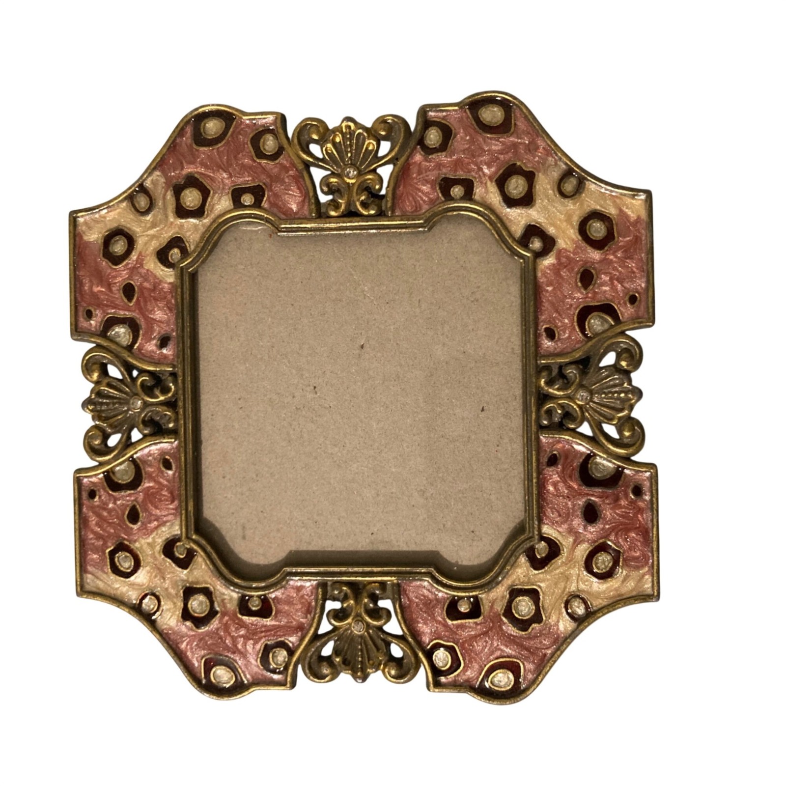 Vintage Collette ET Cia Pink Enameled Czech Crystals Miniature 3x3 Photo Frame Vintage Collette ET Cia Pink Enameled Czech Crystals Miniature 3x3 Photo Frame