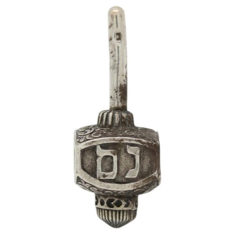 Vintage Solid Silver Hanukkah Dreidel with Hebrew Lettering