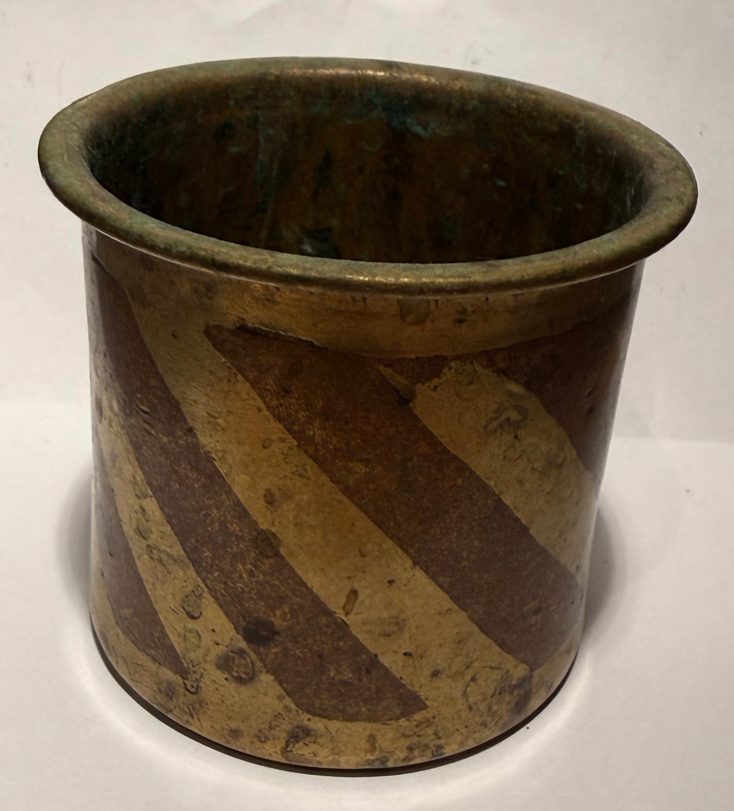 Antique 19C Ganga Jamuna Panchpatra, Heavy Brass & Copper Ritual Holy Water Cup Antique 19C Ganga Jamuna Panchpatra, Heavy Brass & Copper Ritual Holy Water Cup