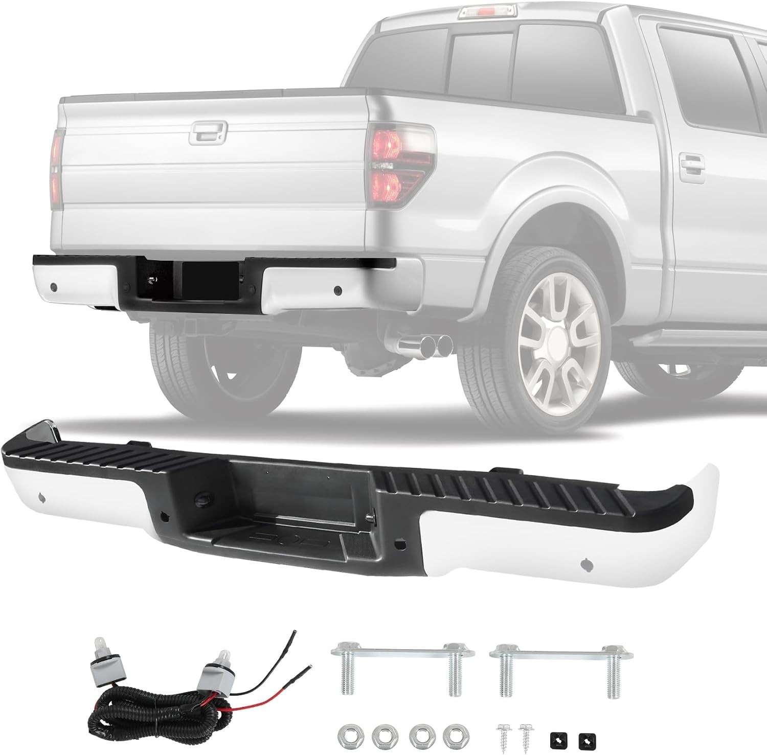 Rear Step Bumper Chrome Steel For Ford F150 2009-2014 With Sensor Holes
