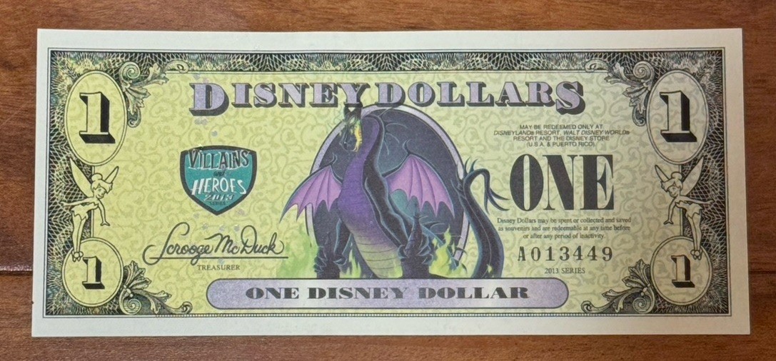 2013 A $1 MALEFICENT & AURORA Sleeping Beauty Disney Dollar Crisp Unc Disneyland 2013 A $1 MALEFICENT & AURORA Sleeping Beauty Disney Dollar Crisp Unc Disneyland